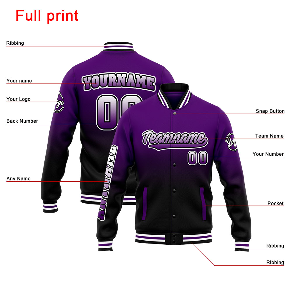 Custom Purple Black Varsity Jacket for Men Women and Youth with Personalized Letterman Jacket 