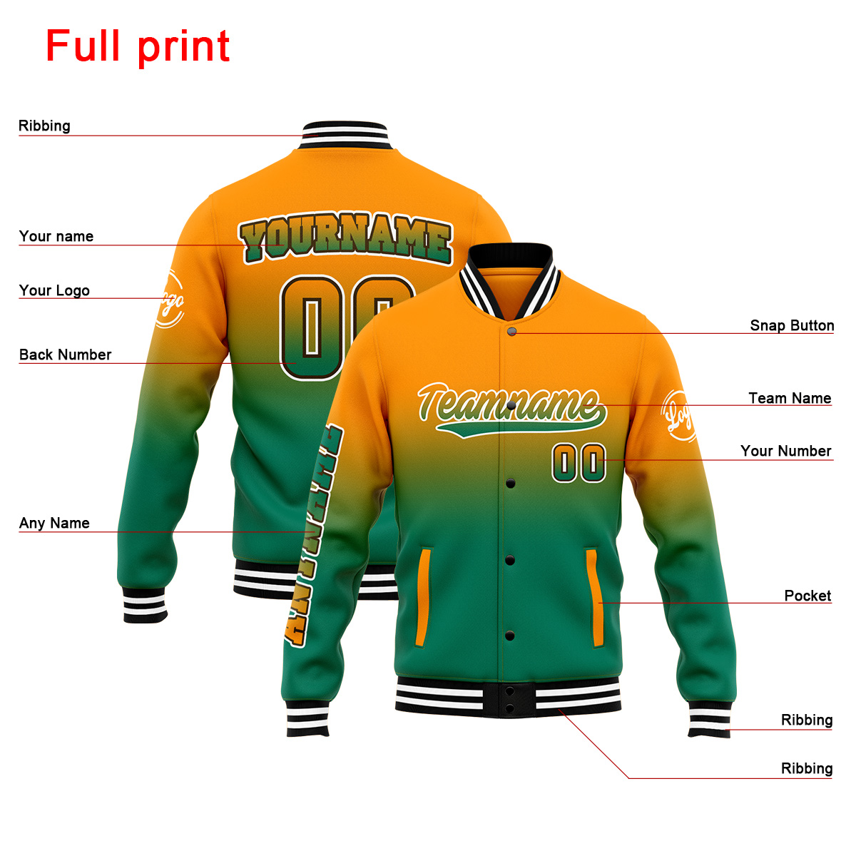 Custom Orang&Green Varsity Jacket for Men Women and Youth with Personalized Letterman Jacket 