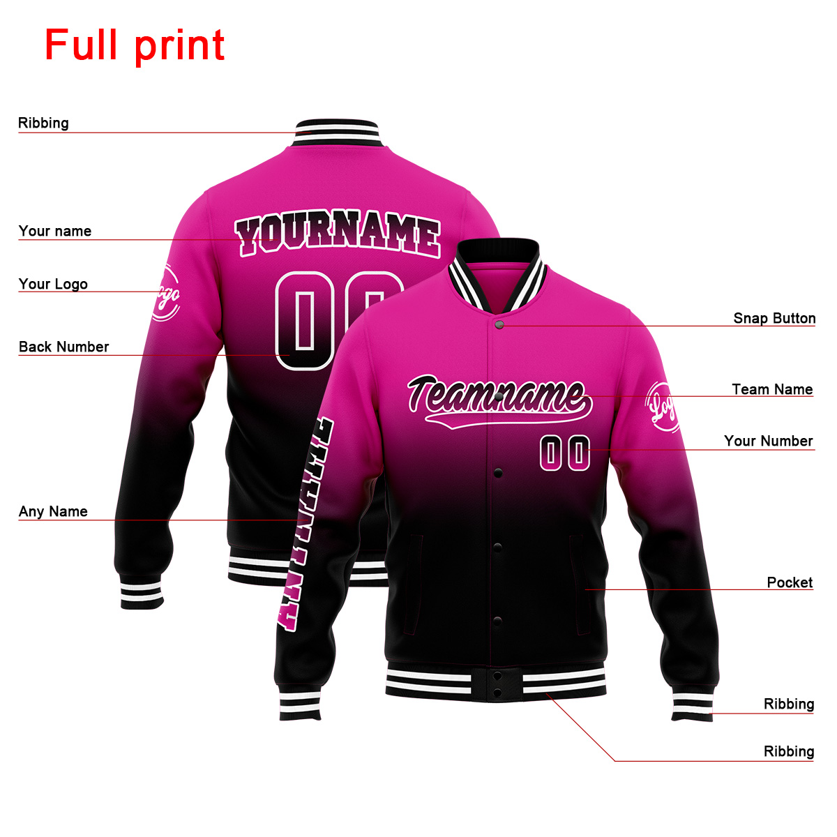 Custom Rose&Black Varsity Jacket for Men Women and Youth with Personalized Letterman Jacket 