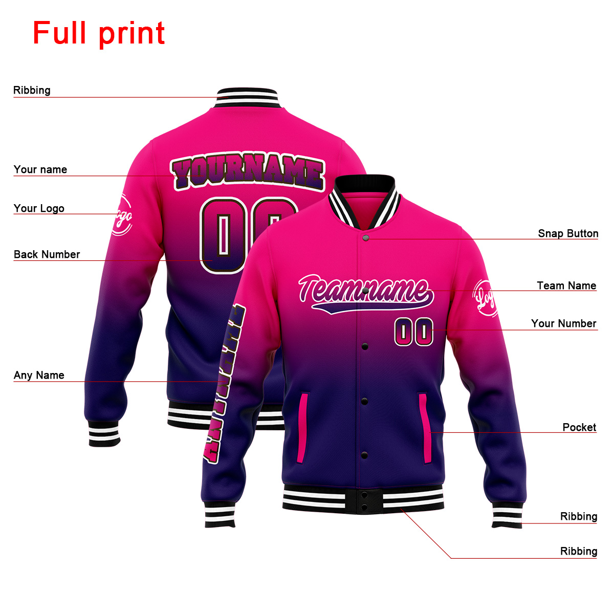 Custom Rose&Dark Purple Varsity Jacket for Men Women and Youth with Personalized Letterman Jacket 