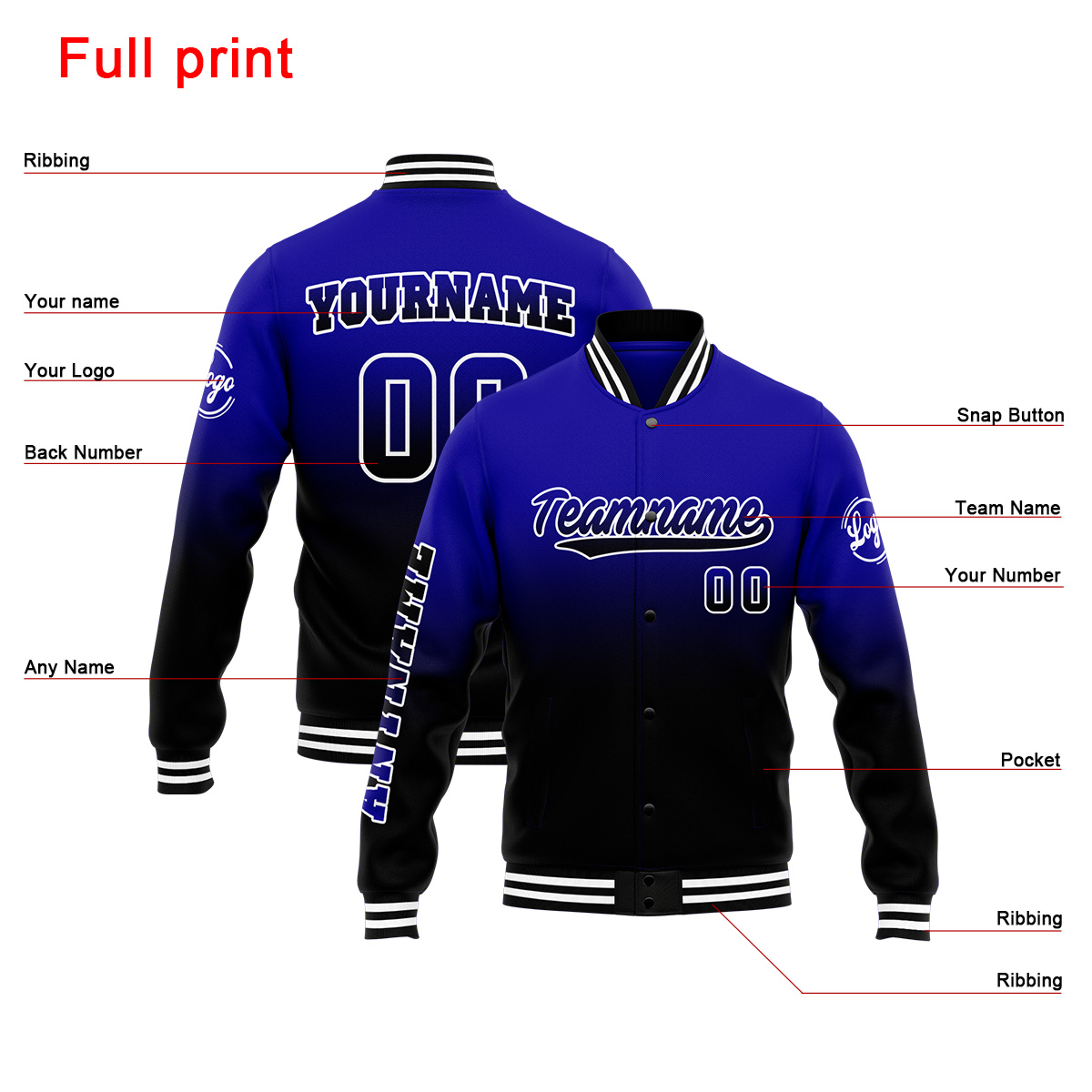 Custom Royal&Black Varsity Jacket for Men Women and Youth with Personalized Letterman Jacket 