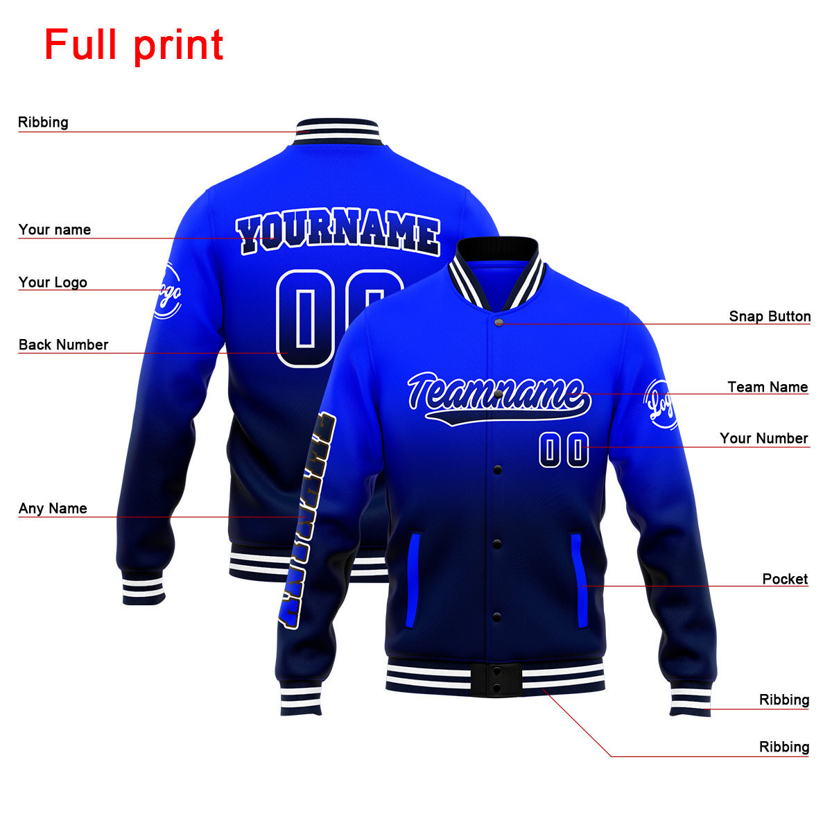 Custom Royal&Navy Varsity Jacket for Men Women and Youth with Personalized Letterman Jacket 