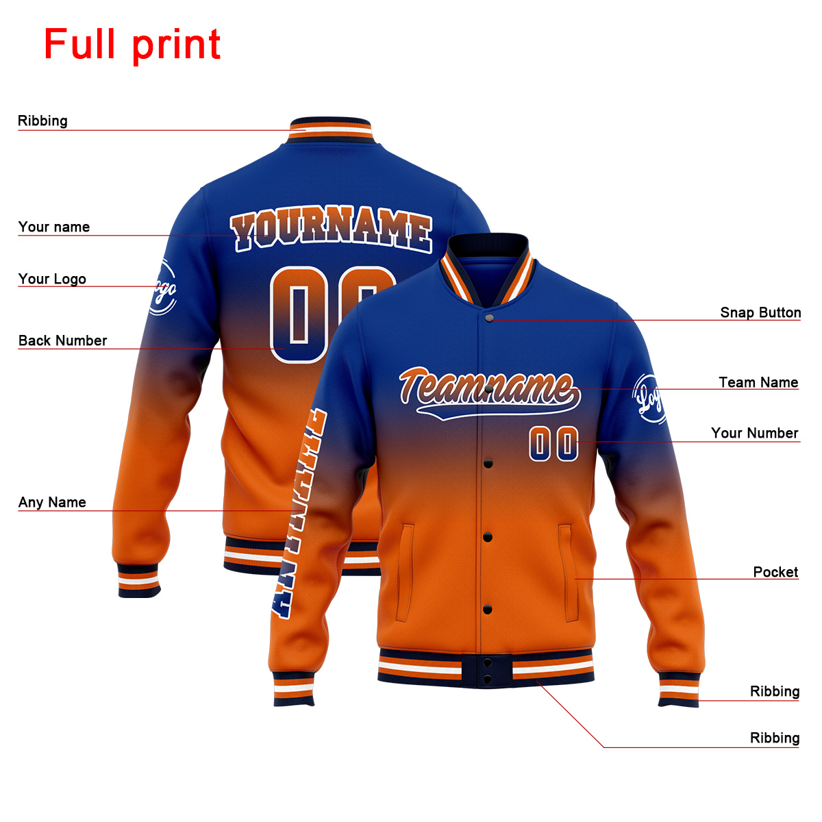Custom Royal&Orange Varsity Jacket for Men Women and Youth with Personalized Letterman Jacket 