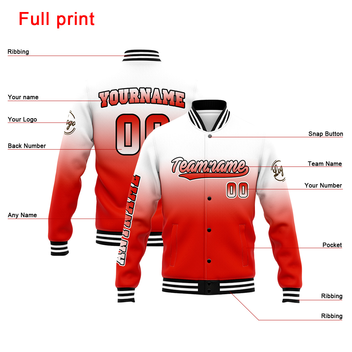 Custom White&Red Varsity Jacket for Men Women and Youth with Personalized Letterman Jacket 
