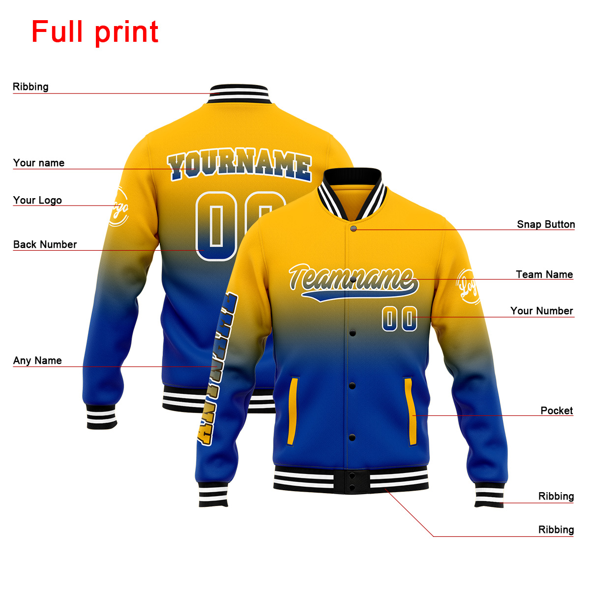 Custom Yellow&Blue Varsity Jacket for Men Women and Youth with Personalized Letterman Jacket 