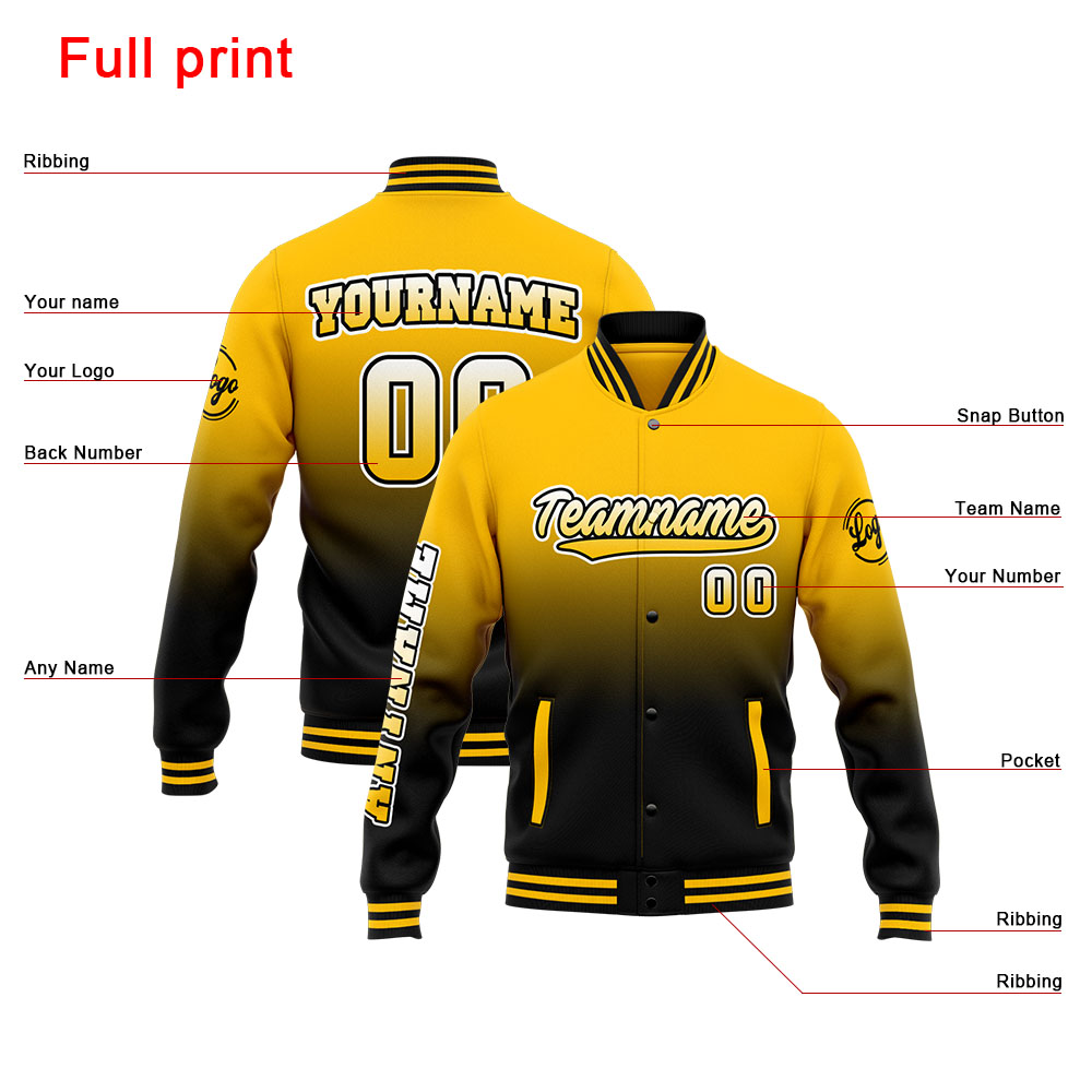 Custom Yellow Black Varsity Jacket for Men Women and Youth with Personalized Letterman Jacket 