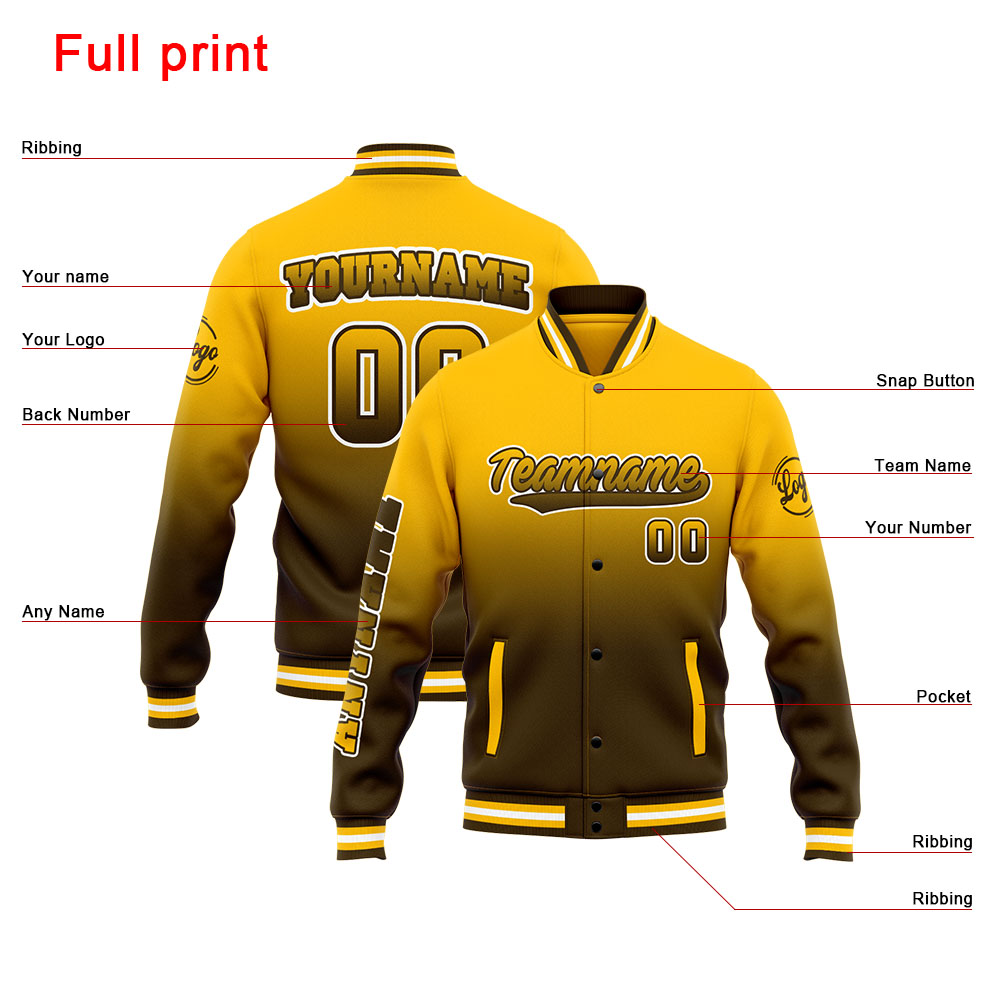Custom Brown Yellow Varsity Jacket for Men Women and Youth with Personalized Letterman Jacket 