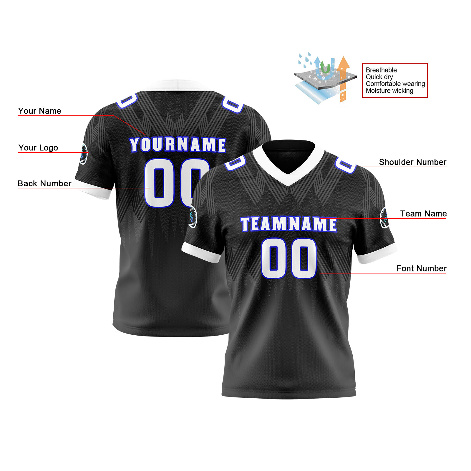 Custom Gray Blue Reversible Football Jersey Personalized Gradient Football Shirts for Men Printed Team Name Number Logo
