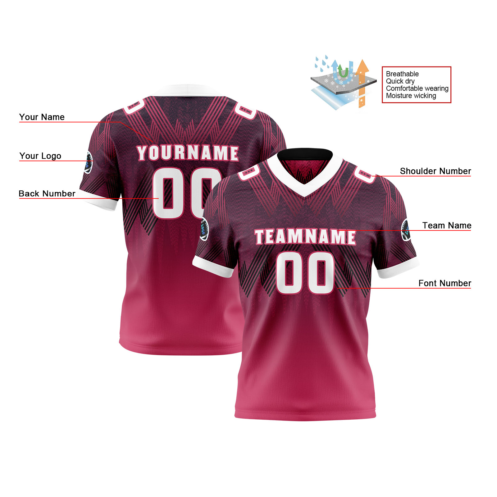 Custom Purple Pink Reversible Football Jersey Personalized Gradient Football Shirts for Men Printed Team Name Number Logo