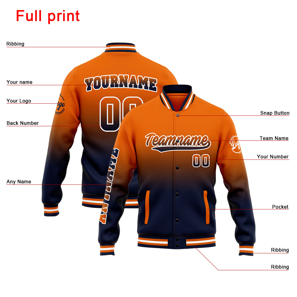 Custom Navy Orange Varsity Jacket for Men Women and Youth with Personalized Letterman Jacket 