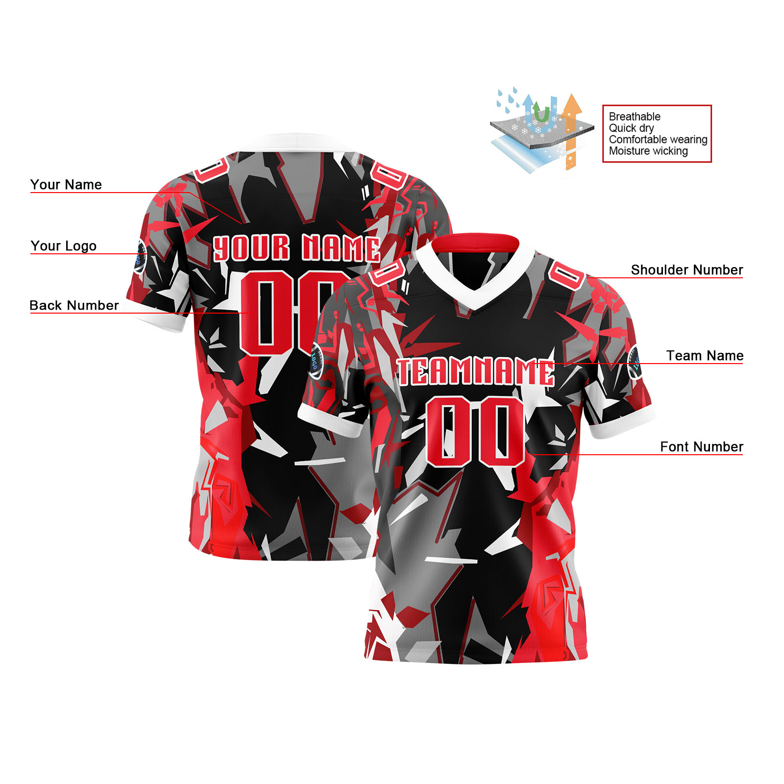 Custom Red Gray Reversible Football Jersey Personalized Gradient Football Shirts for Men Printed Team Name Number Logo