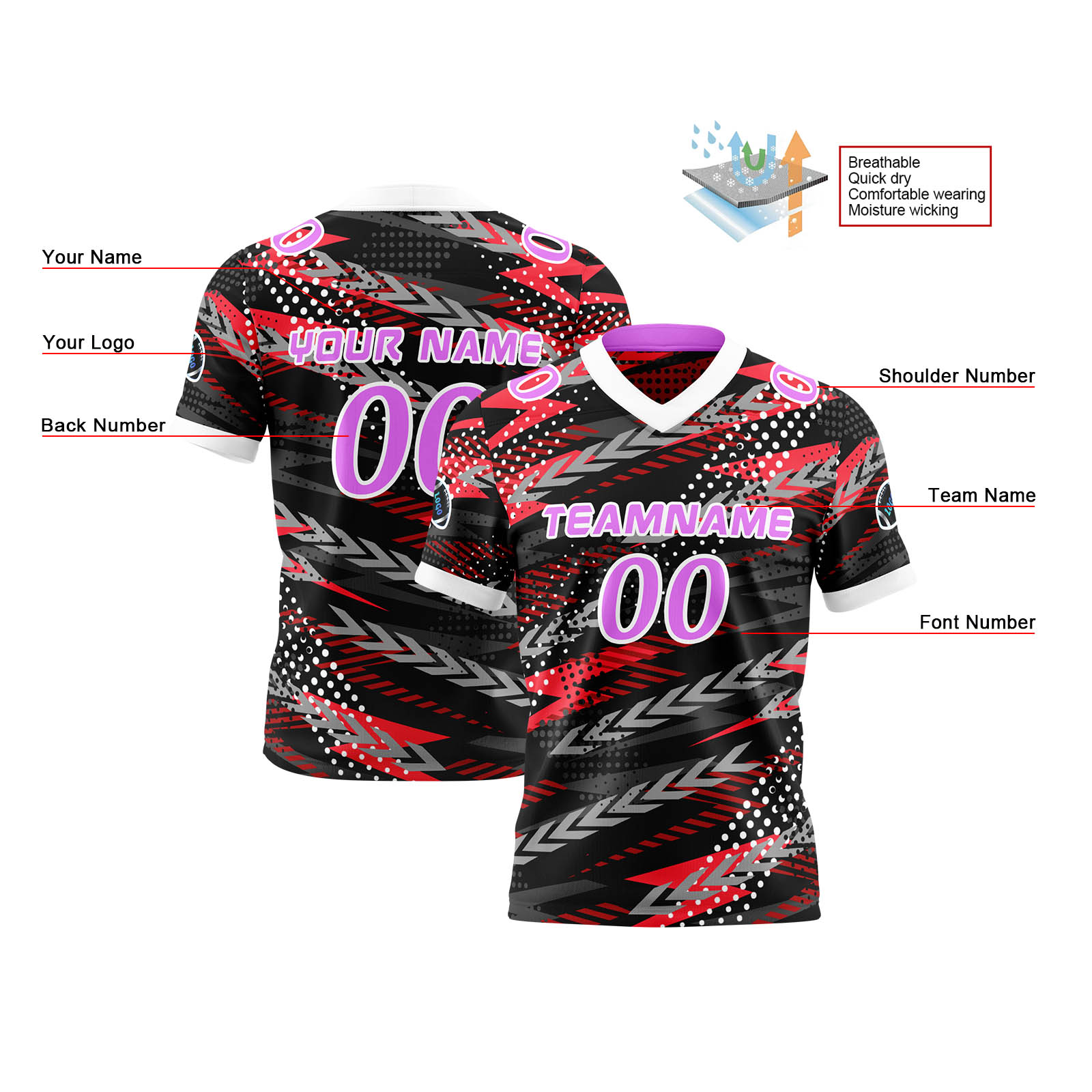 Custom Red Purple Reversible Football Jersey Personalized Gradient Football Shirts for Men Printed Team Name Number Logo