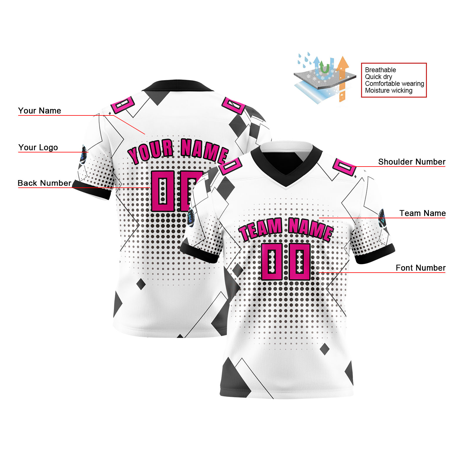 Custom White Pink Reversible Football Jersey Personalized Gradient Football Shirts for Men Printed Team Name Number Logo