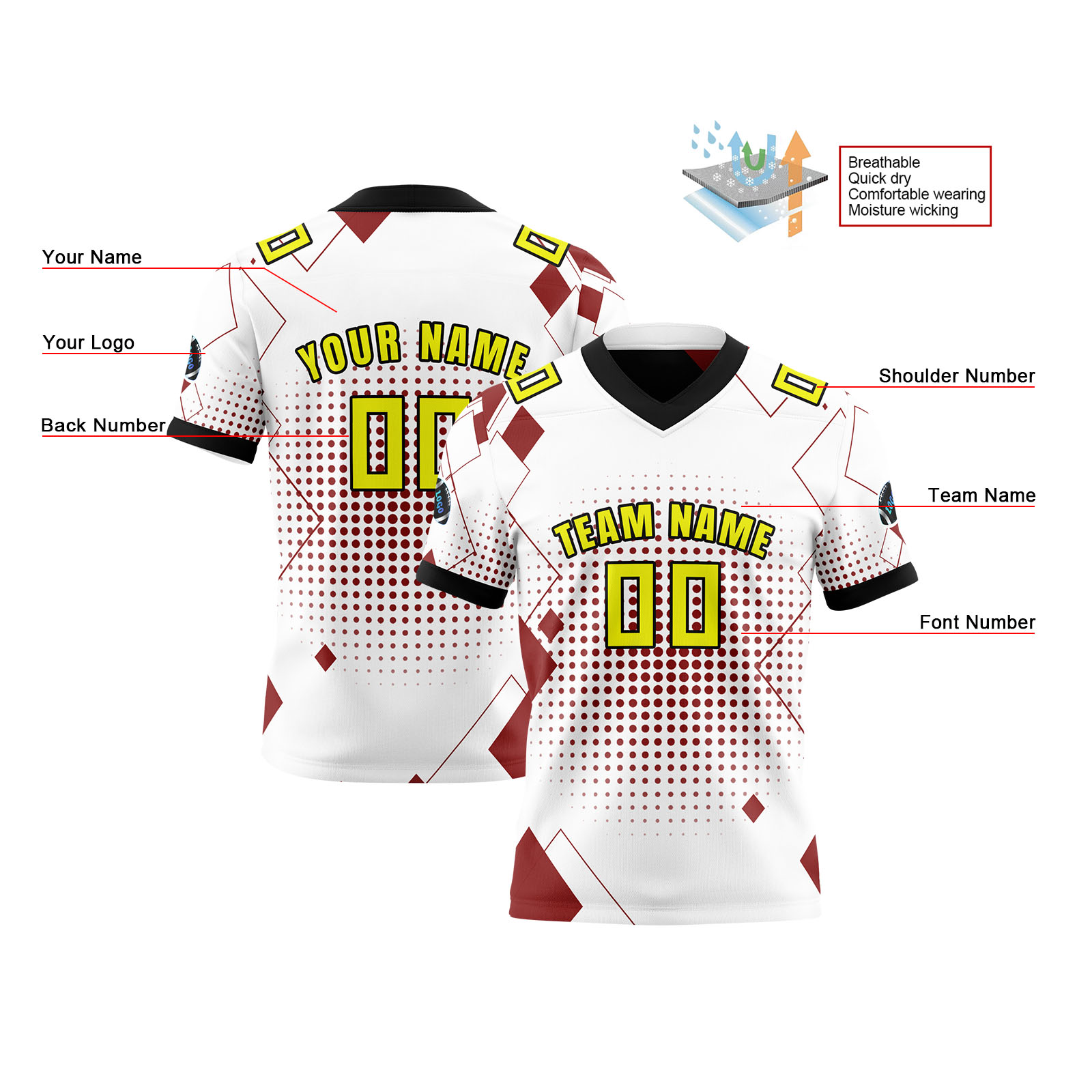 Custom White Yellow Reversible Football Jersey Personalized Gradient Football Shirts for Men Printed Team Name Number Logo