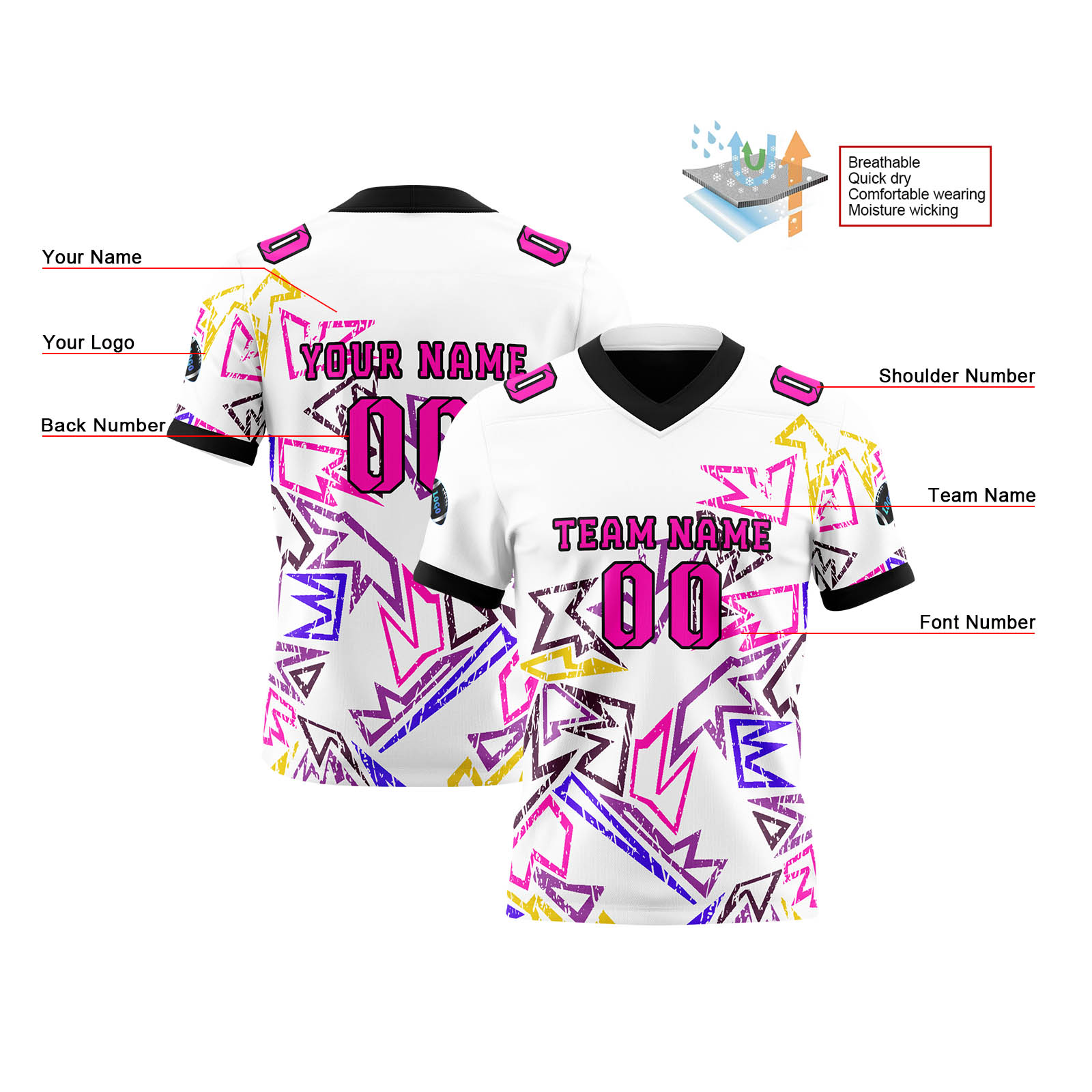 Custom White Pink Reversible Football Jersey Personalized Gradient Football Shirts for Men Printed Team Name Number Logo