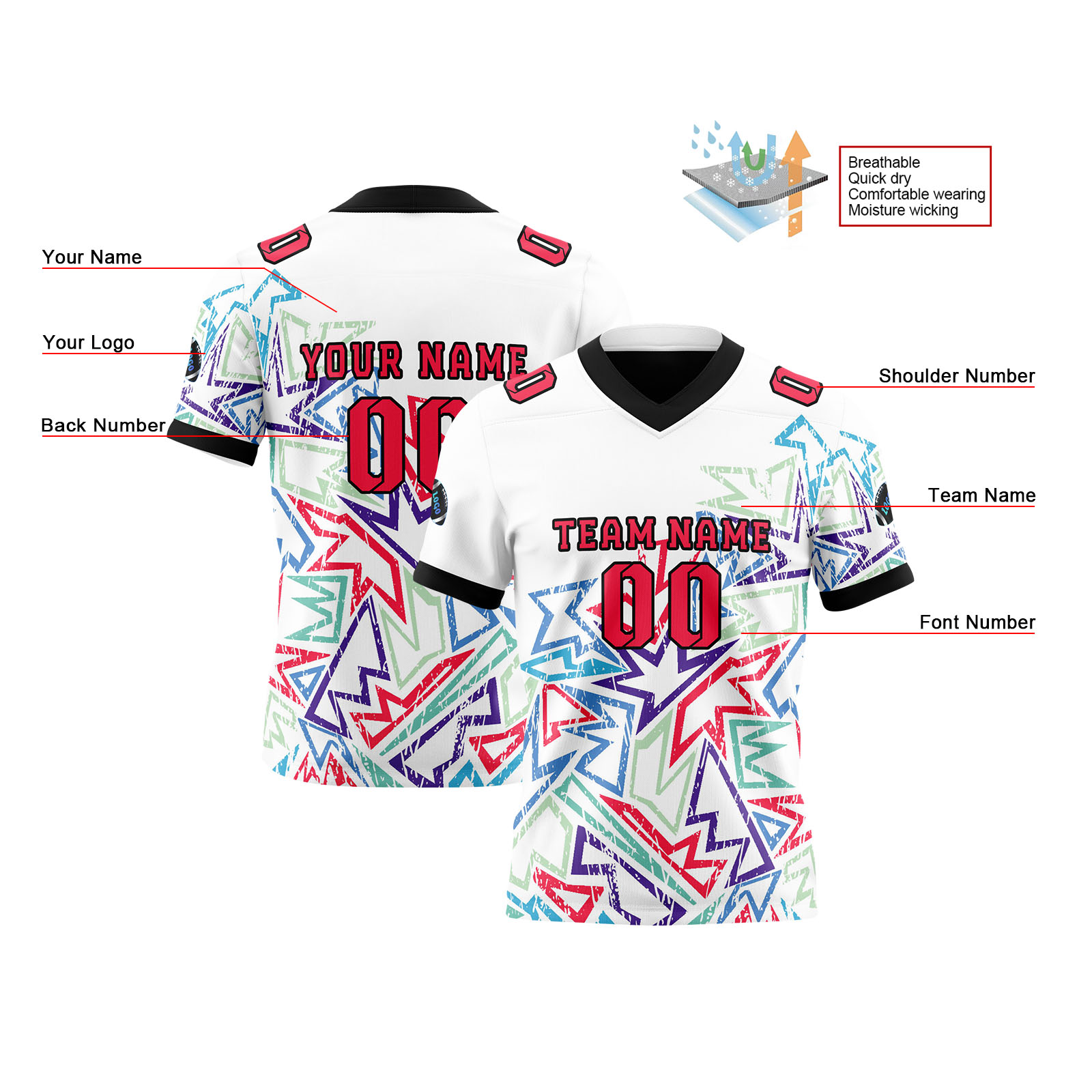 Custom White Red Reversible Football Jersey Personalized Gradient Football Shirts for Men Printed Team Name Number Logo