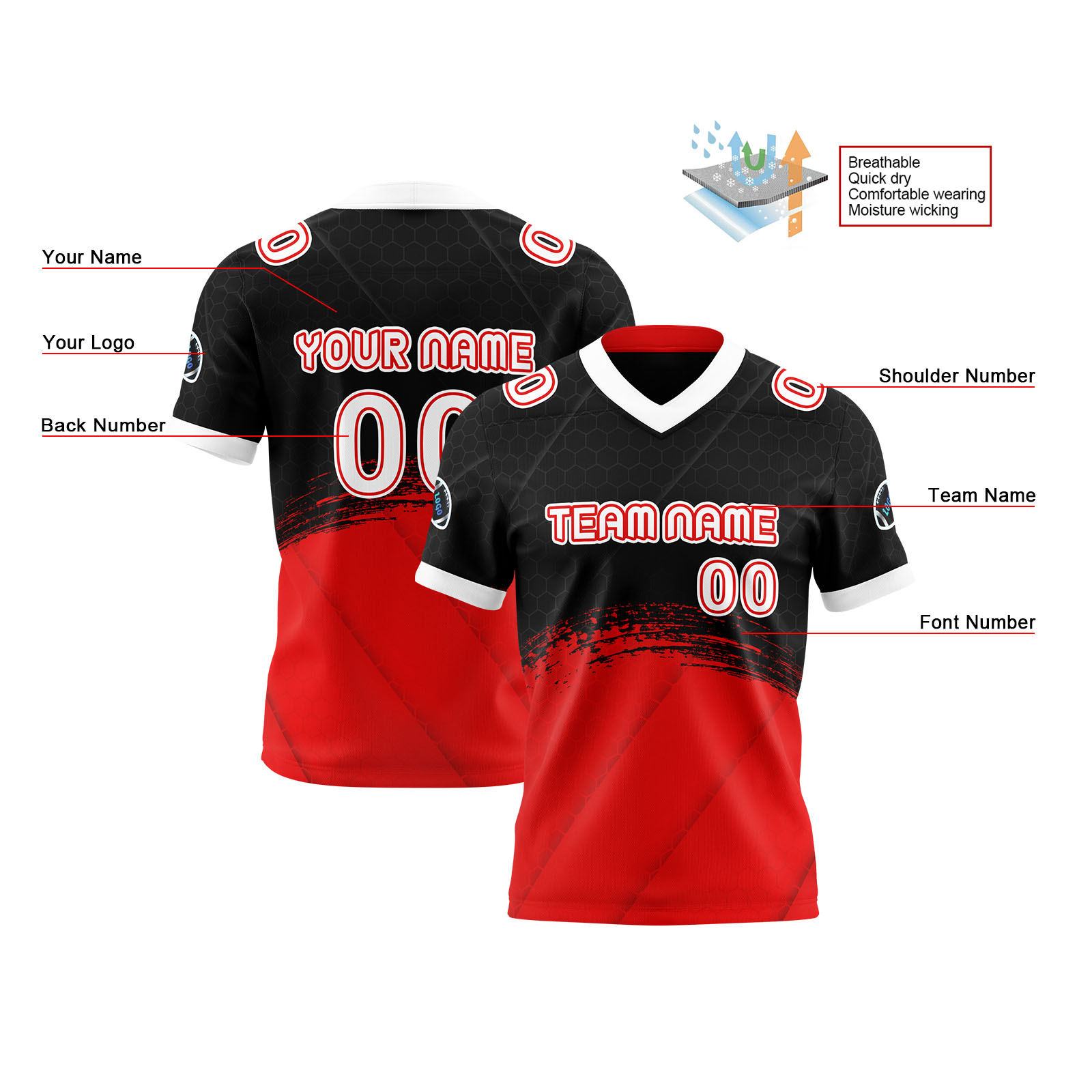 Custom Red White Reversible Football Jersey Personalized Gradient Football Shirts for Men Printed Team Name Number Logo