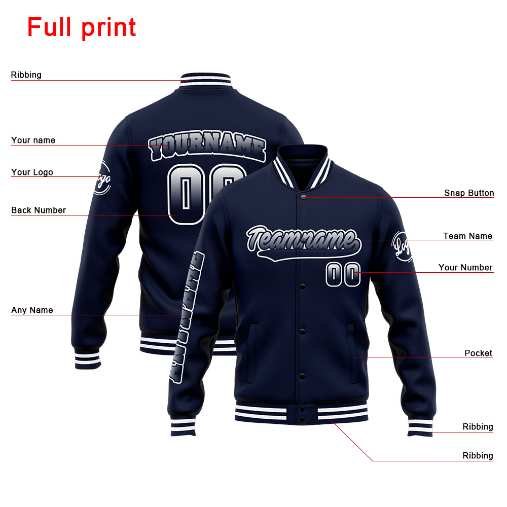 Custom Navy White Varsity Jacket for Men Women and Youth with Personalized Letterman Jacket 
