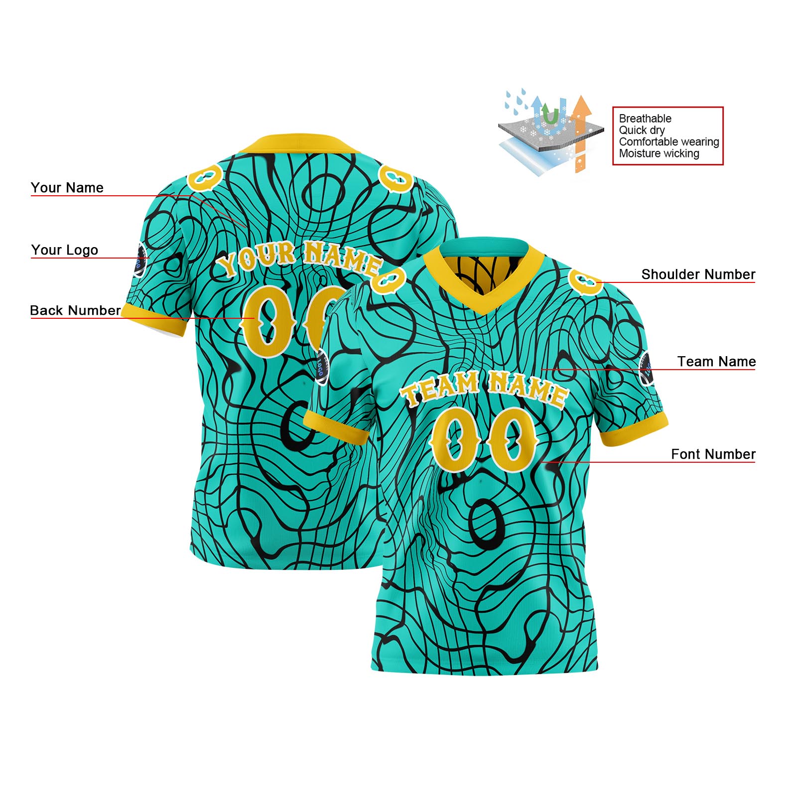 Custom Green Yellow Reversible Football Jersey Personalized Gradient Football Shirts for Men Printed Team Name Number Logo