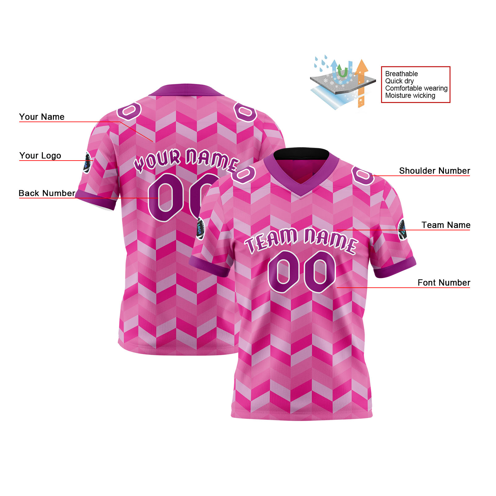 Custom Pink Mauve Reversible Football Jersey Personalized Gradient Football Shirts for Men Printed Team Name Number Logo