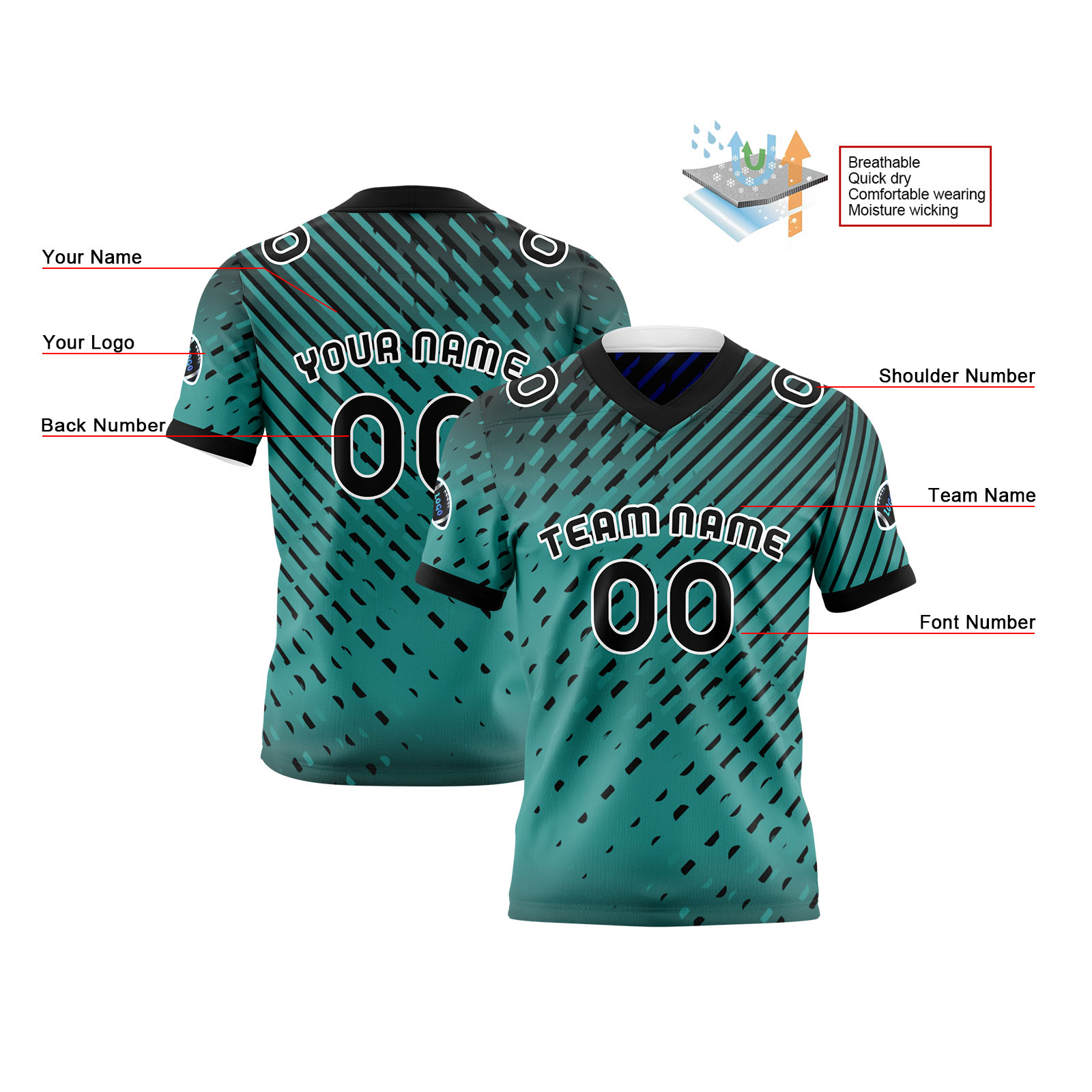 Custom Green Blue Reversible Football Jersey Personalized Gradient Football Shirts for Men Printed Team Name Number Logo