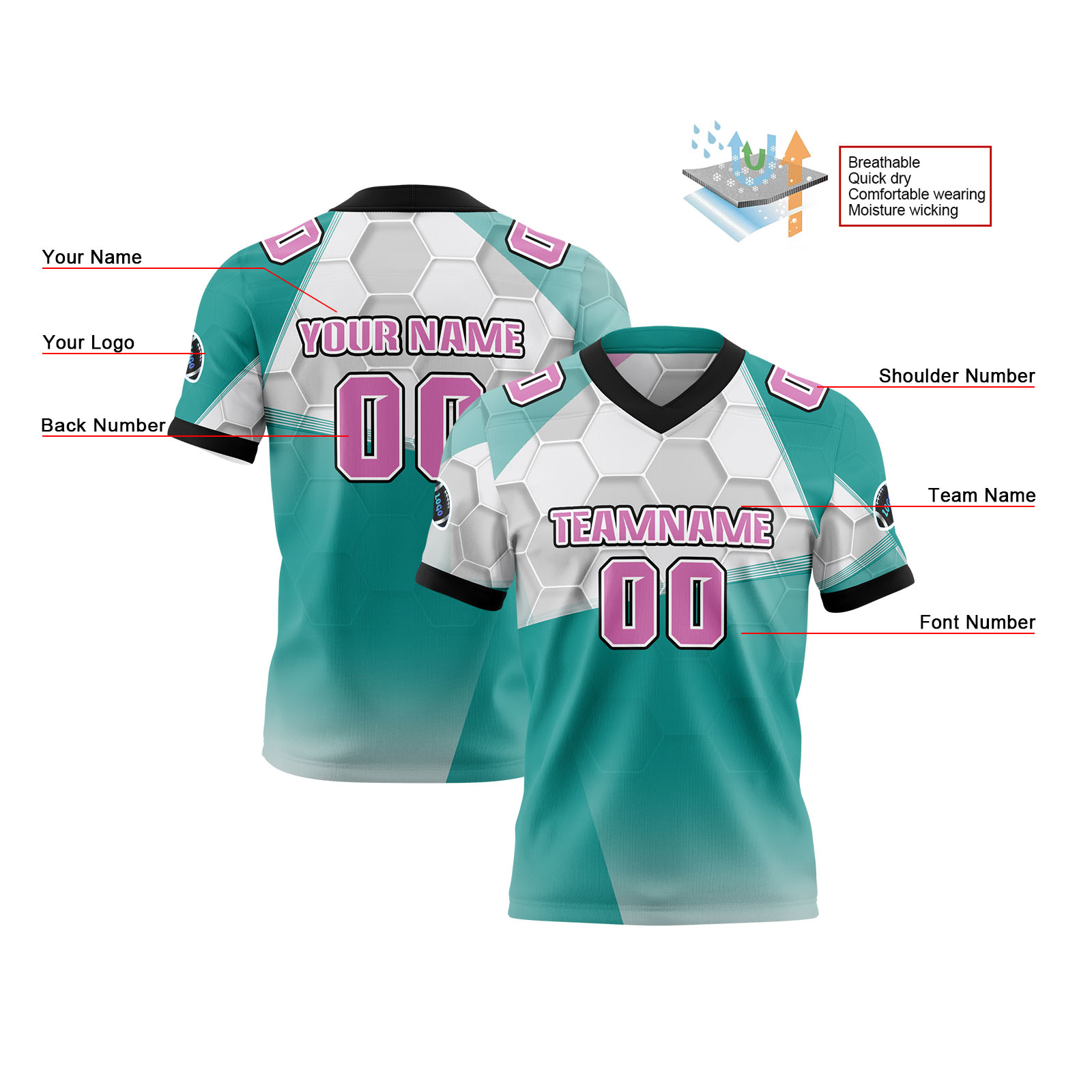 Custom Green Powder Reversible Football Jersey Personalized Gradient Football Shirts for Men Printed Team Name Number Logo
