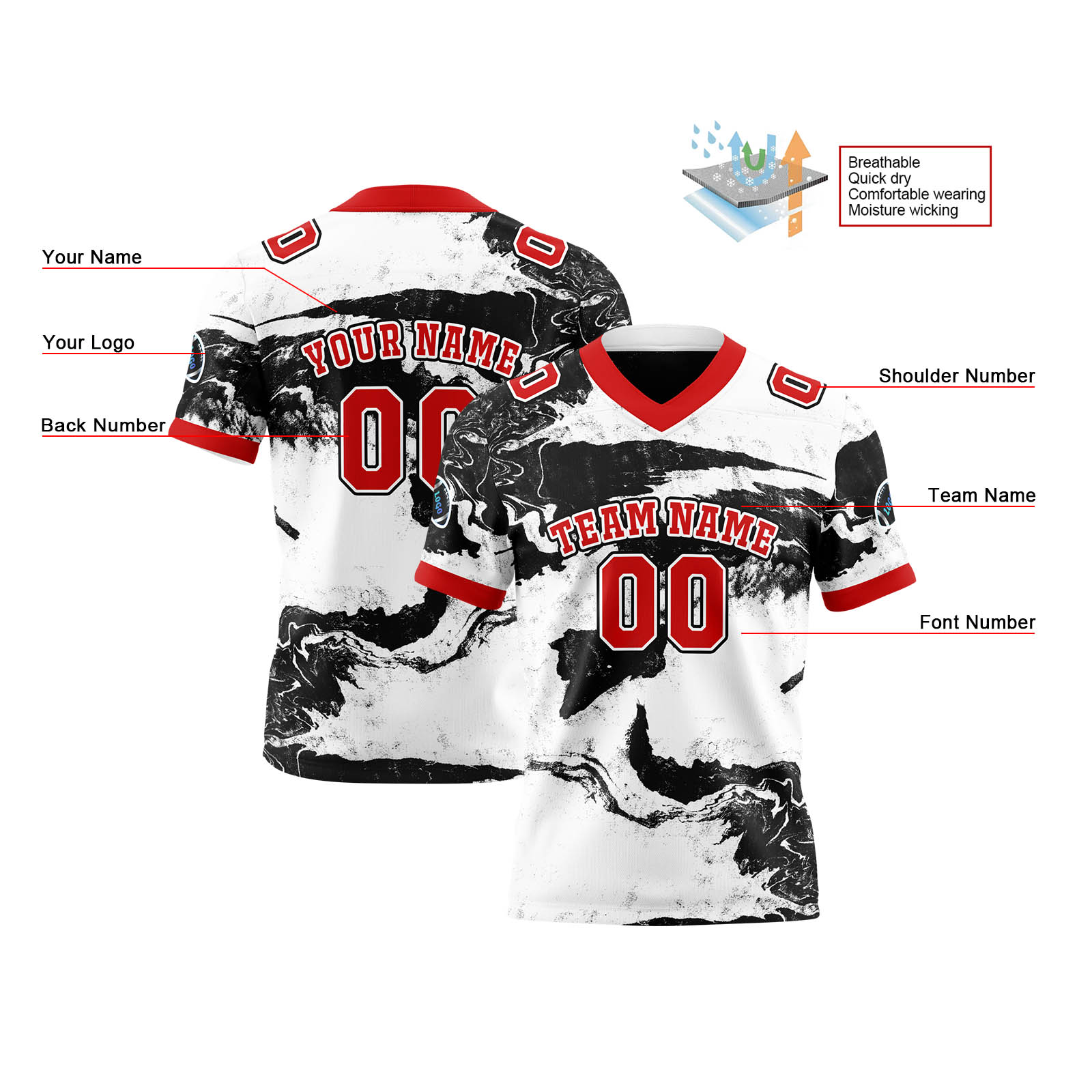 Custom Black Red Reversible Football Jersey Personalized Gradient Football Shirts for Men Printed Team Name Number Logo