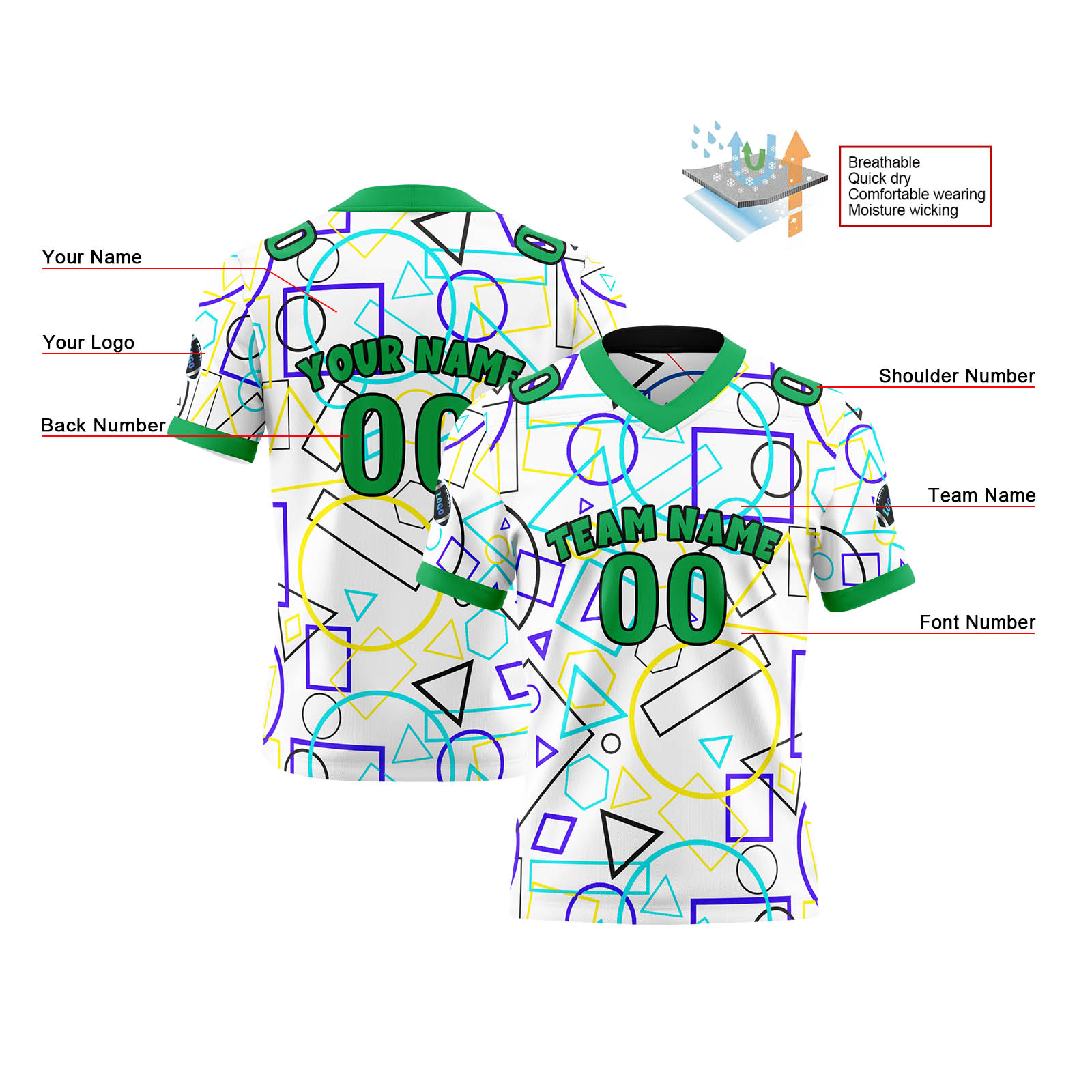 Custom Green Black Reversible Football Jersey Personalized Gradient Football Shirts for Men Printed Team Name Number Logo