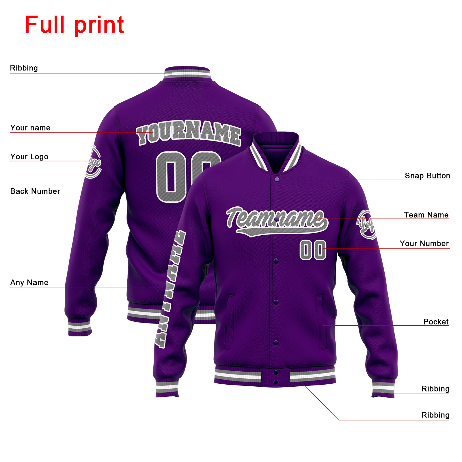 Custom Purple Grey Varsity Jacket for Men Women and Youth with Personalized Letterman Jacket 