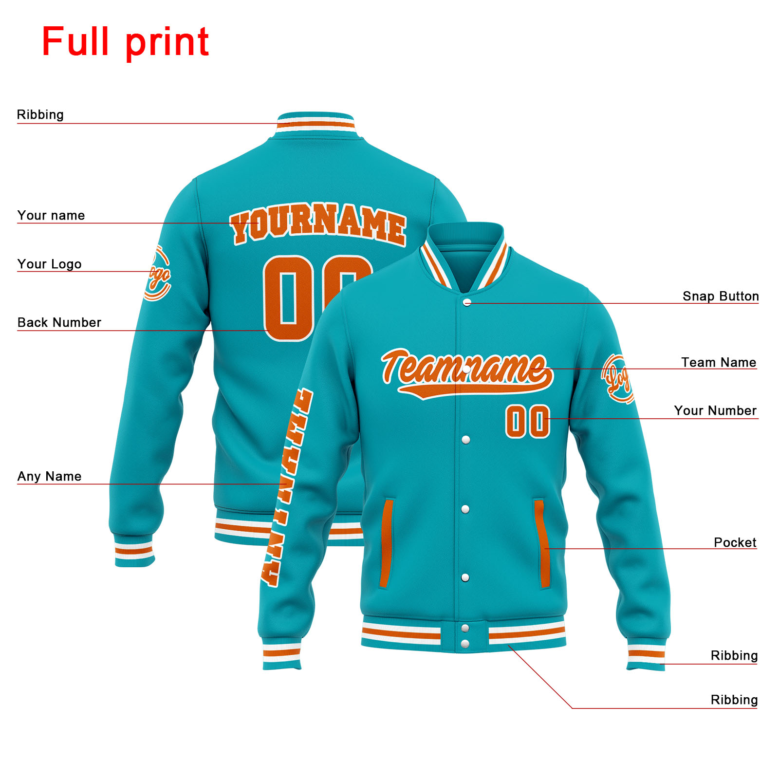 Custom Teal Orange Varsity Jacket for Men Women and Youth with Personalized Letterman Jacket 