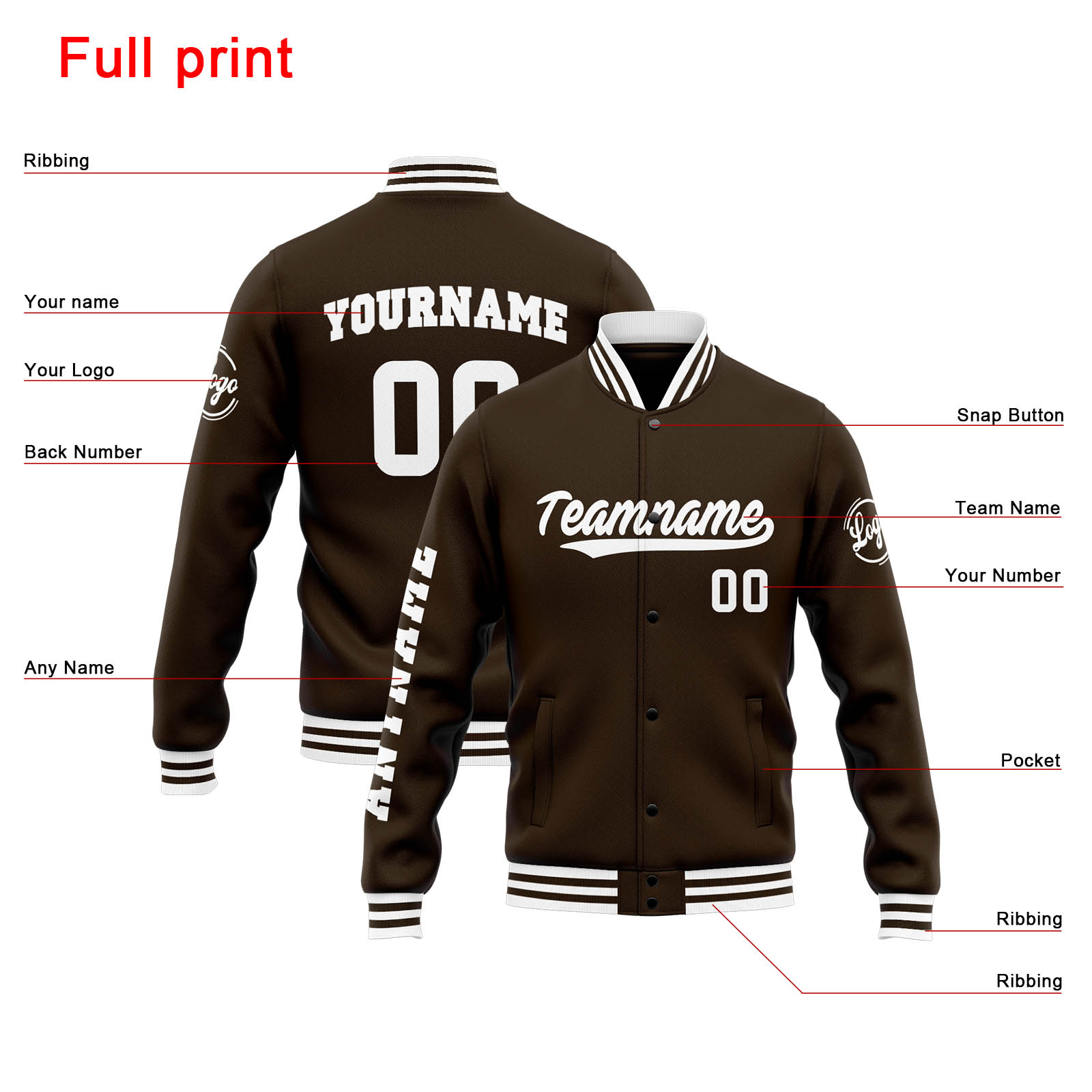 Custom Brown White Varsity Jacket for Men Women and Youth with Personalized Letterman Jacket 