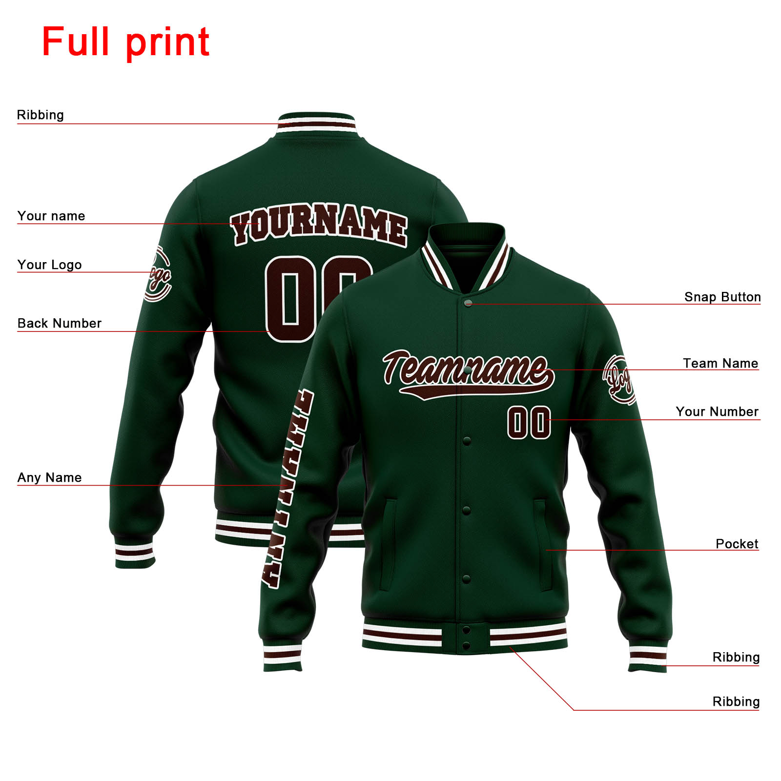 Custom Green Brown Varsity Jacket for Men Women and Youth with Personalized Letterman Jacket 