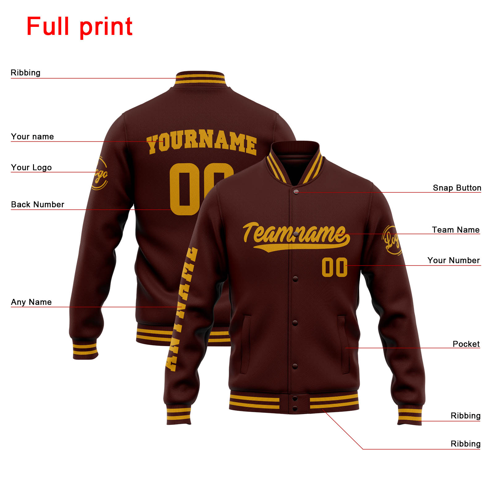 Custom Burgundy Gold Varsity Jacket for Men Women and Youth with Personalized Letterman Jacket 