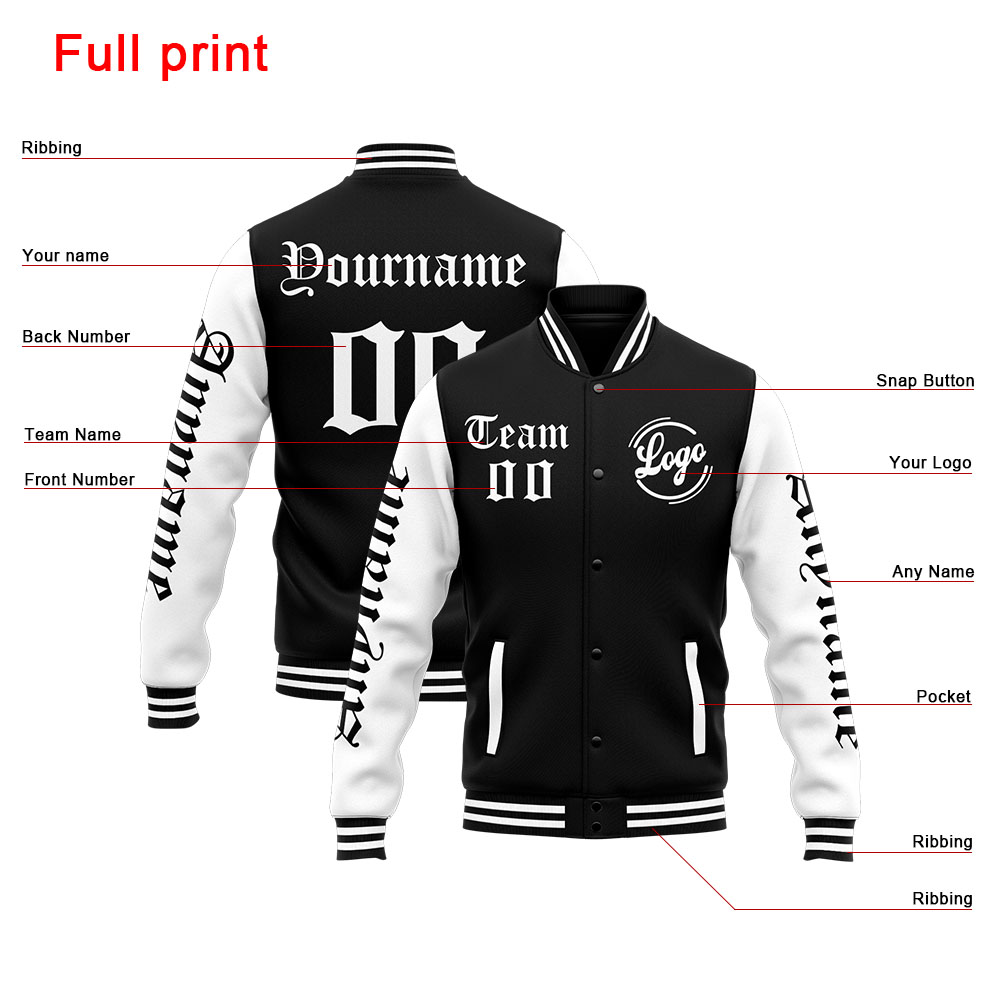Custom White Black Varsity Jacket for Men Women and Youth with Personalized Letterman Jacket 