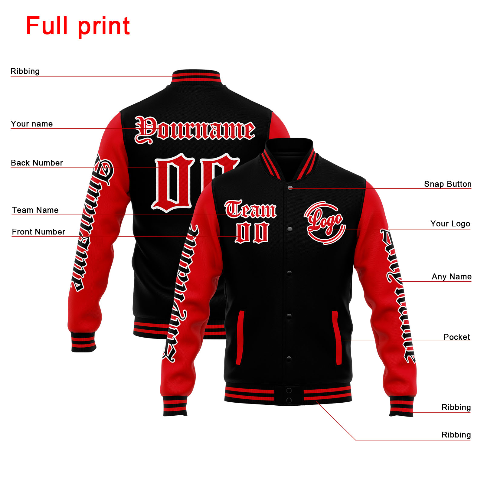 Custom Black Red Varsity Jacket for Men Women and Youth with Personalized Letterman Jacket 