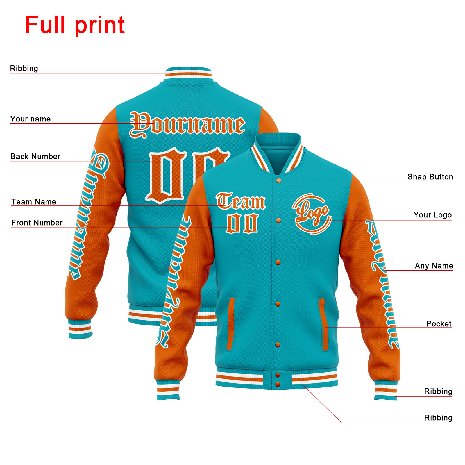 Custom Teal Orange Varsity Jacket for Men Women and Youth with Personalized Letterman Jacket 