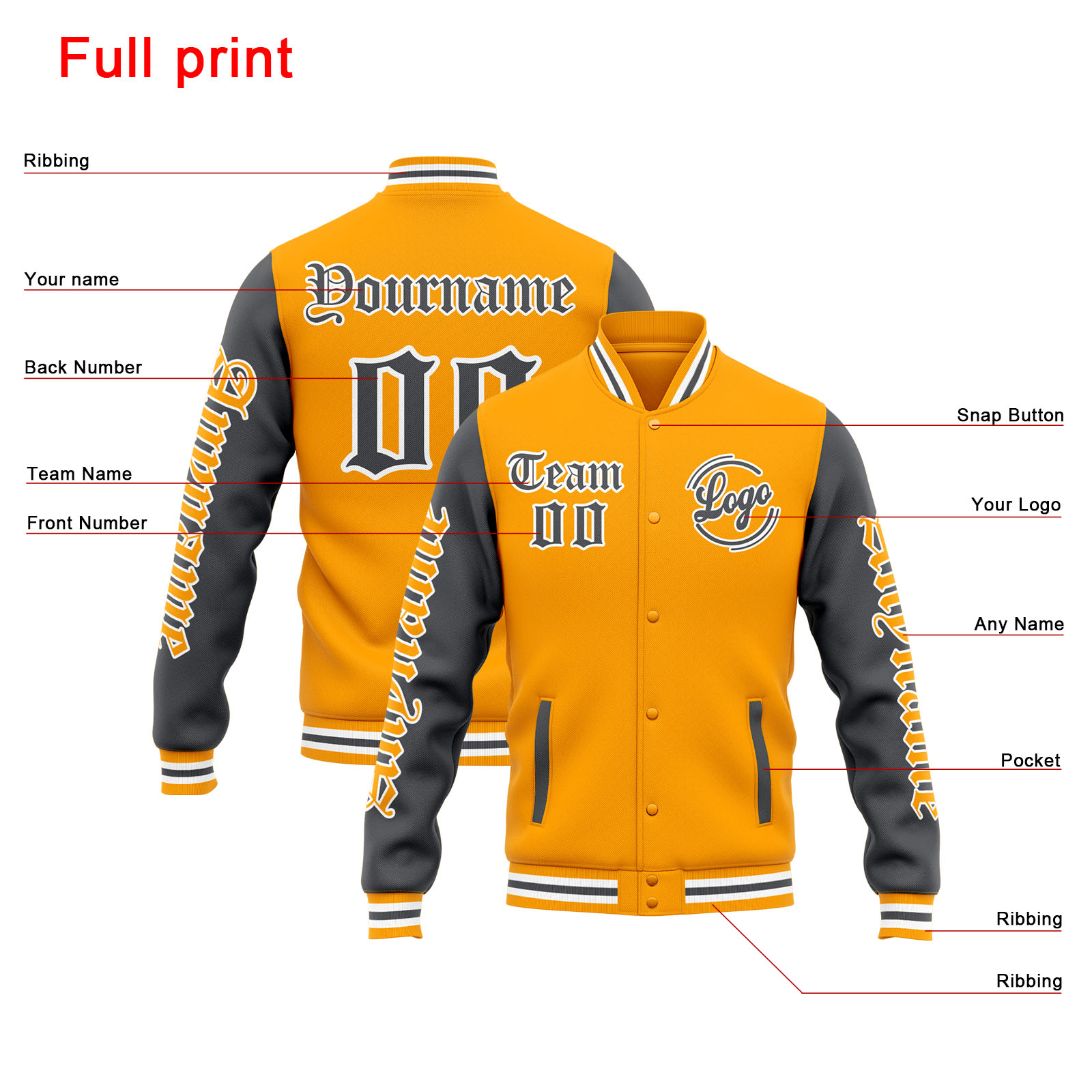 Custom Yellow Grey Varsity Jacket for Men Women and Youth with Personalized Letterman Jacket 