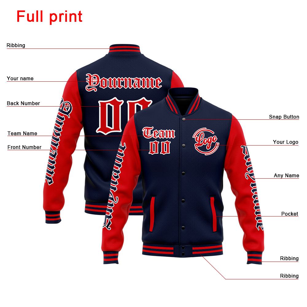 Custom Navy Red Varsity Jacket for Men Women and Youth with Personalized Letterman Jacket 