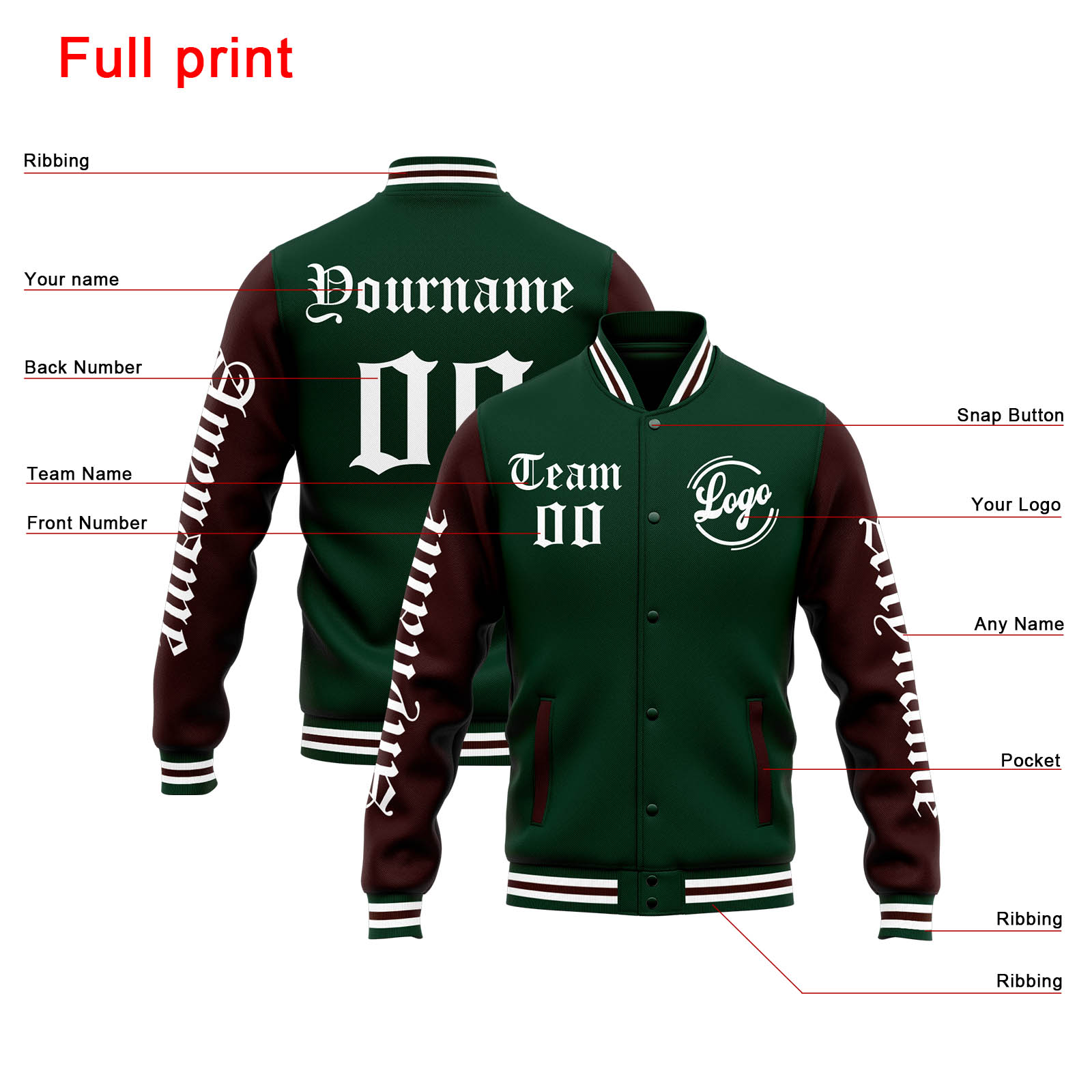 Custom Green Brown Varsity Jacket for Men Women and Youth with Personalized Letterman Jacket 