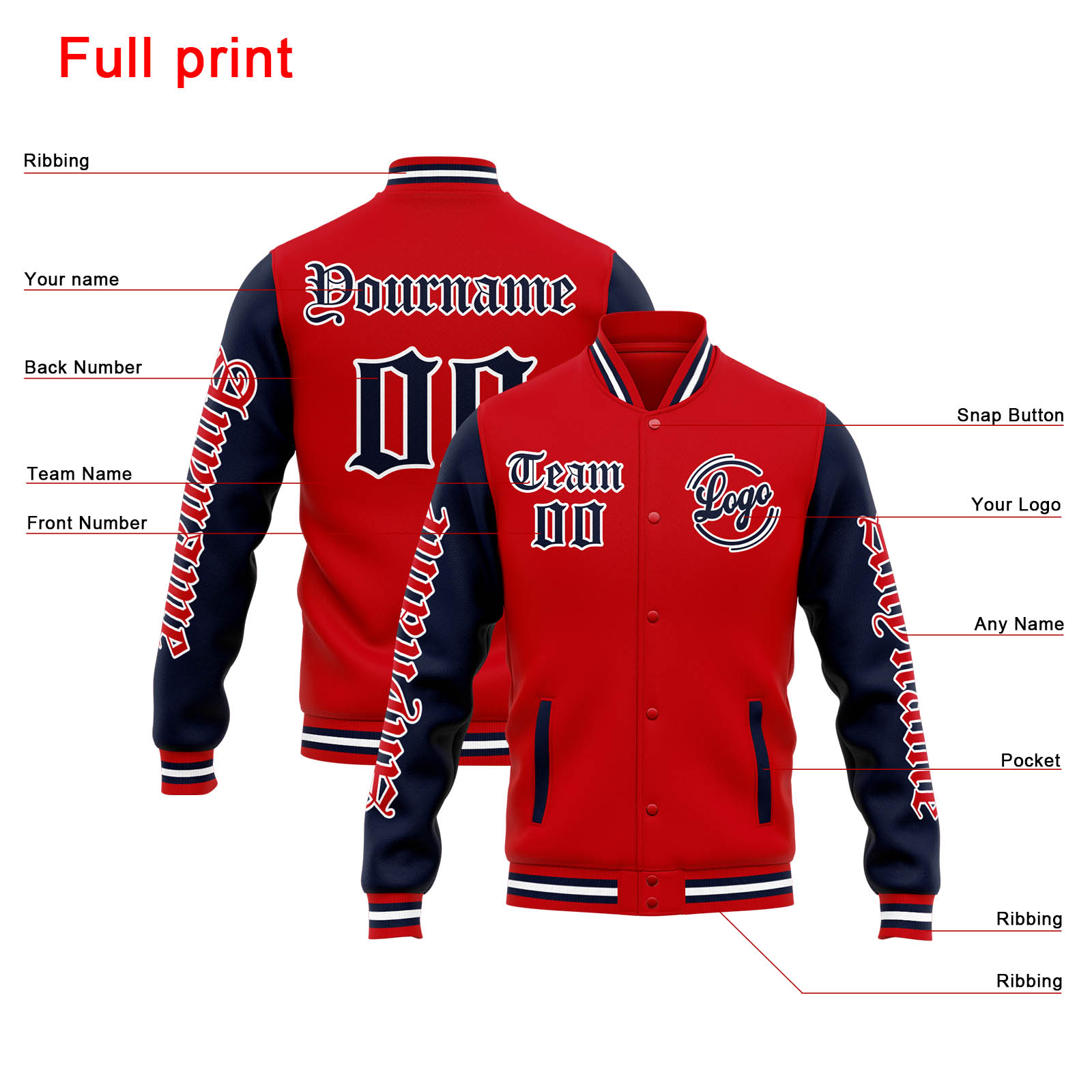 Custom Red Navy Varsity Jacket for Men Women and Youth with Personalized Letterman Jacket 