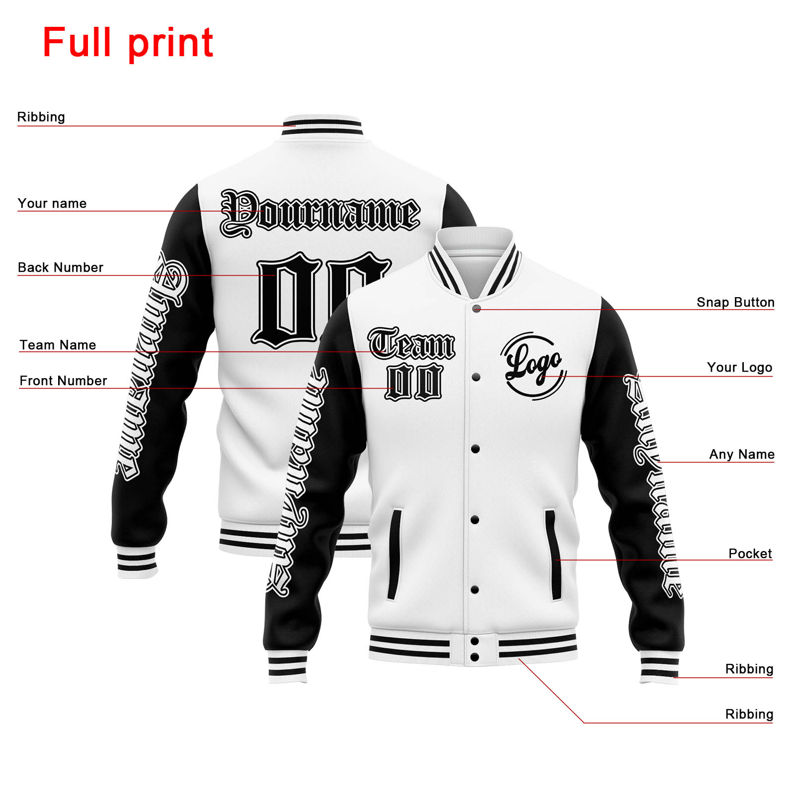 Custom White Black Varsity Jacket for Men Women and Youth with Personalized Letterman Jacket 