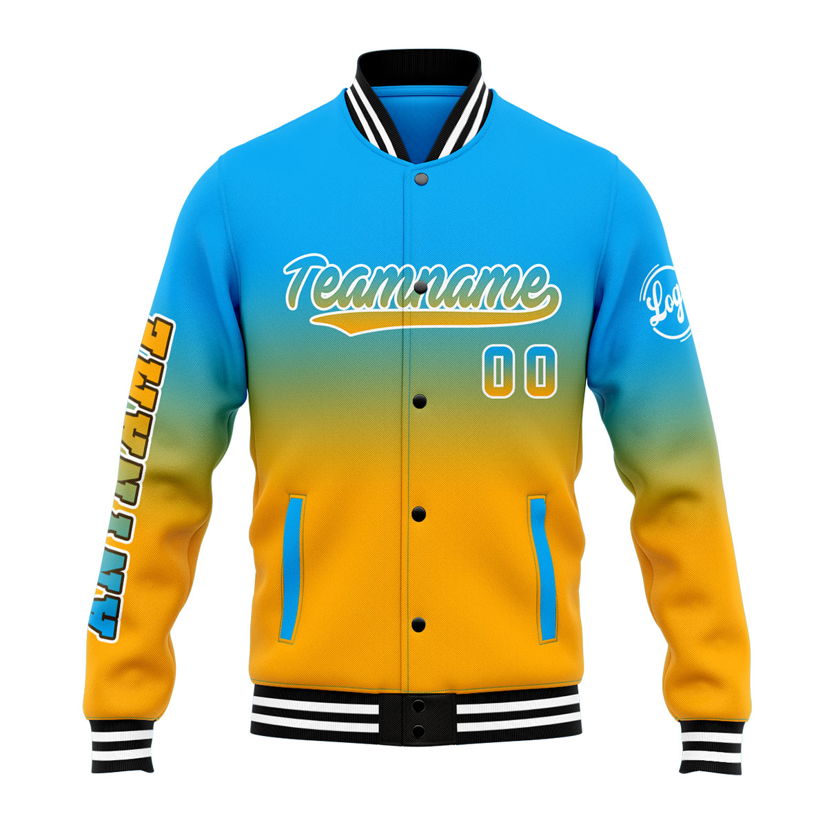 Custom Light Blue&Orange Green Varsity Jacket for Men Women and Youth with Personalized Letterman Jacket 