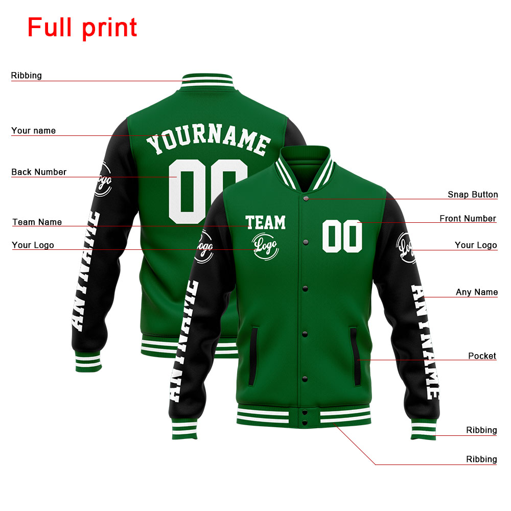 Custom Green Black Varsity Jacket for Men Women and Youth with Personalized Letterman Jacket 