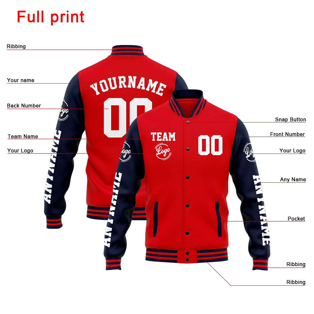 Custom Navy Red Varsity Jacket for Men Women and Youth with Personalized Letterman Jacket 