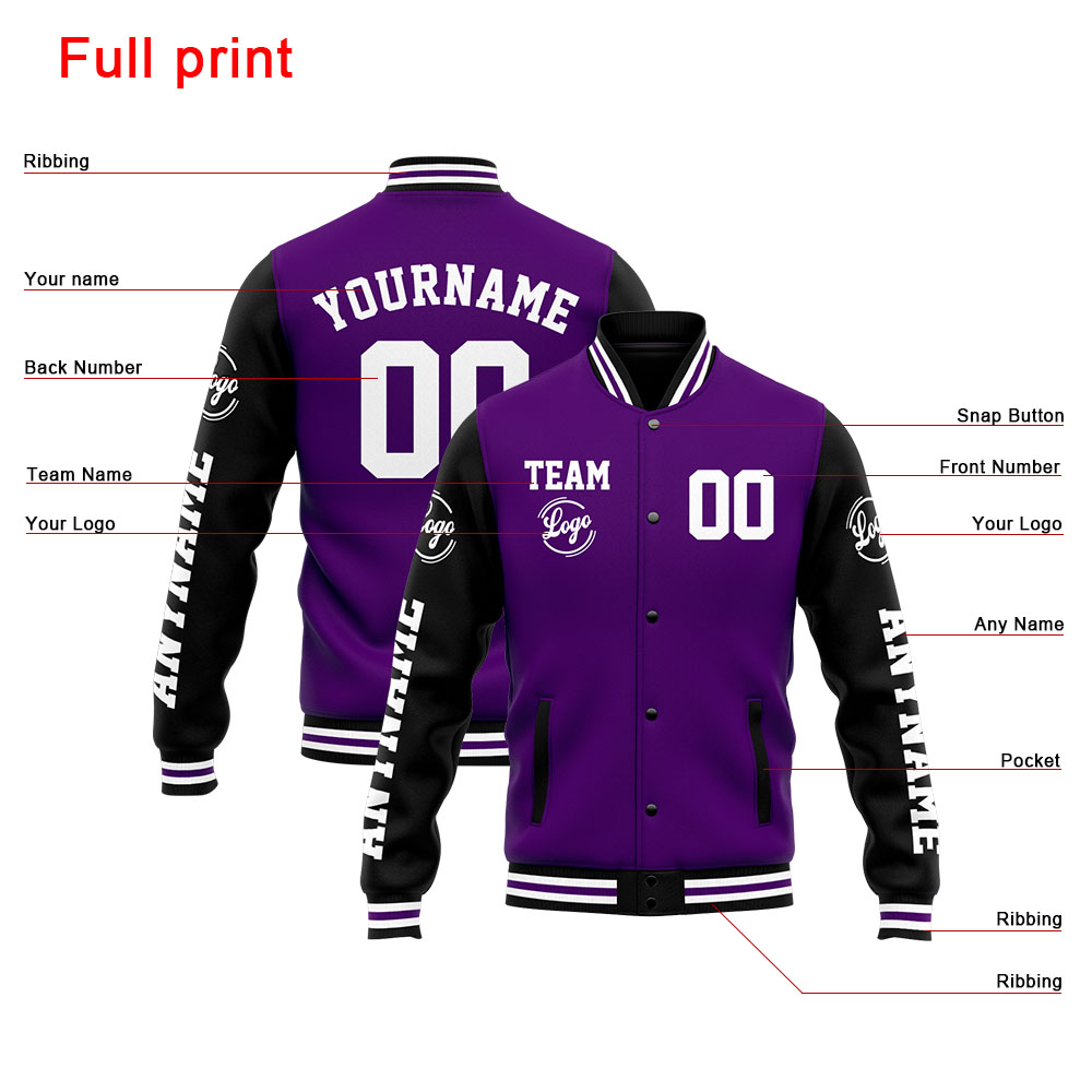 Custom Purple Black Varsity Jacket for Men Women and Youth with Personalized Letterman Jacket 
