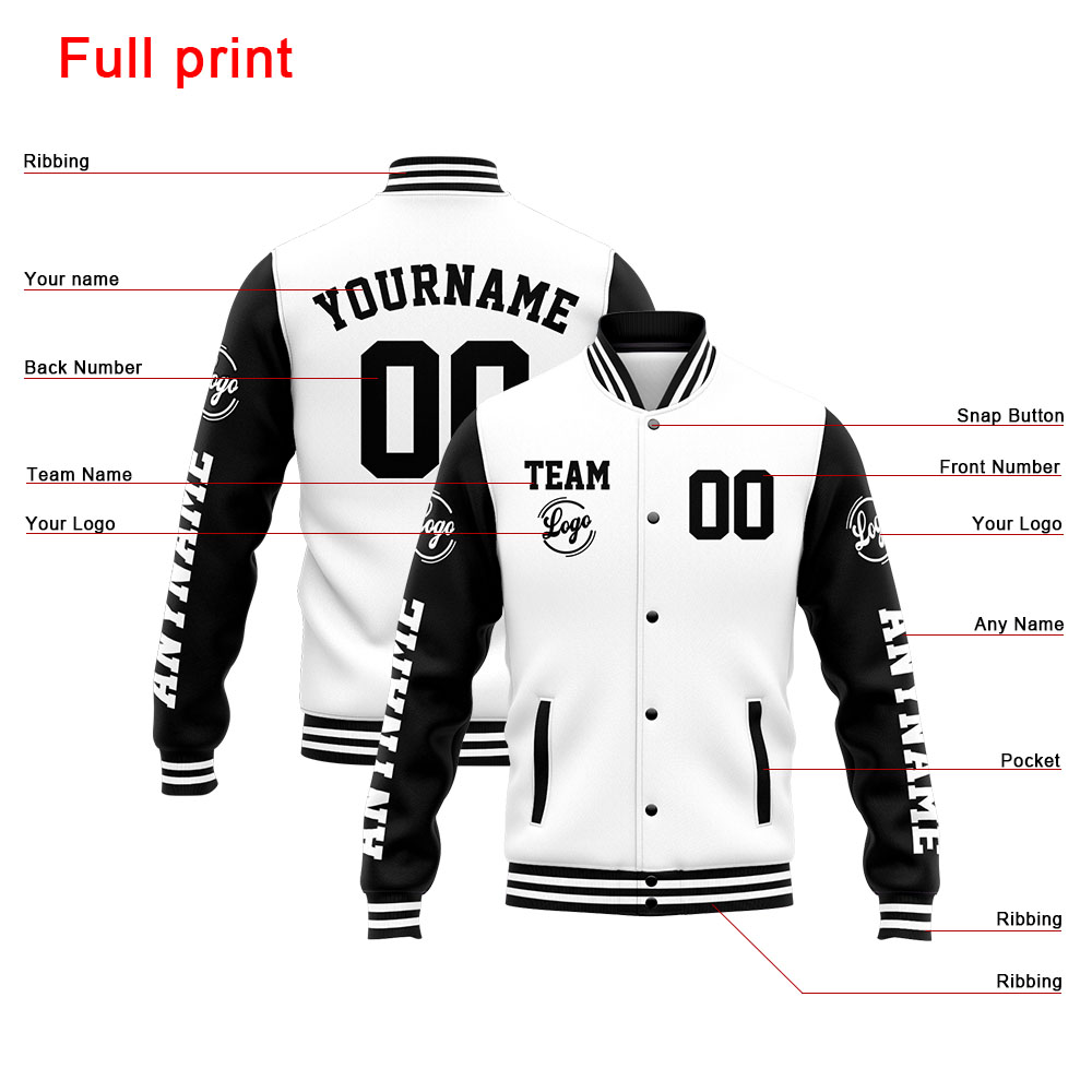 Custom White Black Varsity Jacket for Men Women and Youth with Personalized Letterman Jacket 