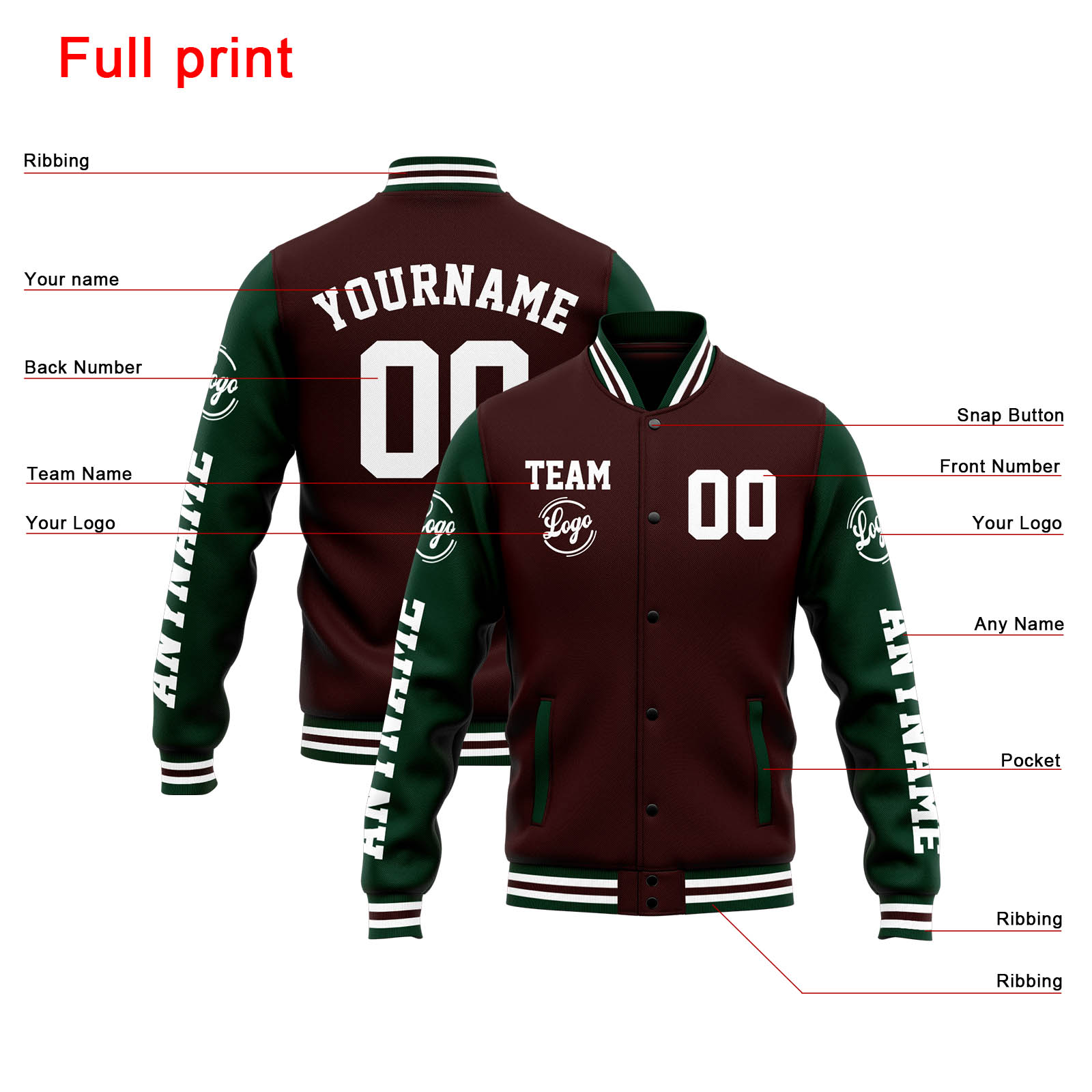 Custom Brown Green Varsity Jacket for Men Women and Youth with Personalized Letterman Jacket 