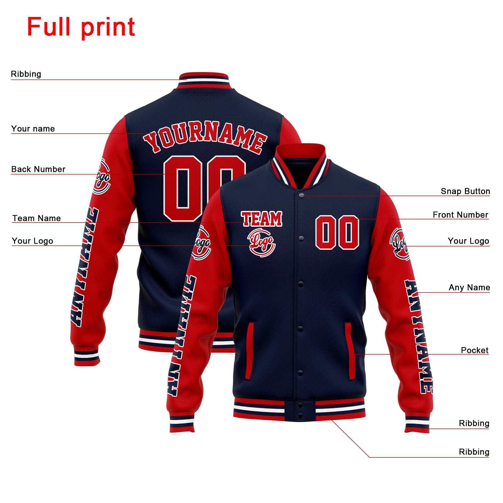 Custom Navy Red Varsity Jacket for Men Women and Youth with Personalized Letterman Jacket 