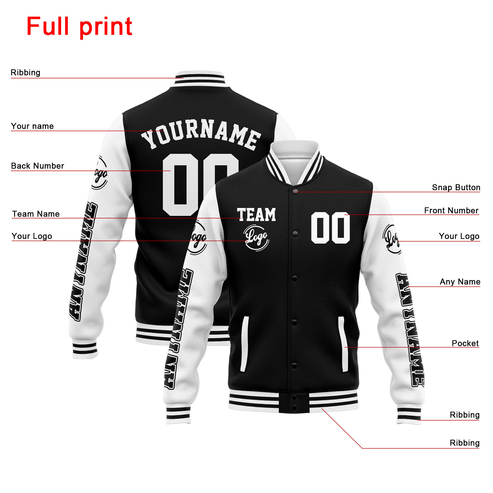 Custom Black White Varsity Jacket for Men Women and Youth with Personalized Letterman Jacket 
