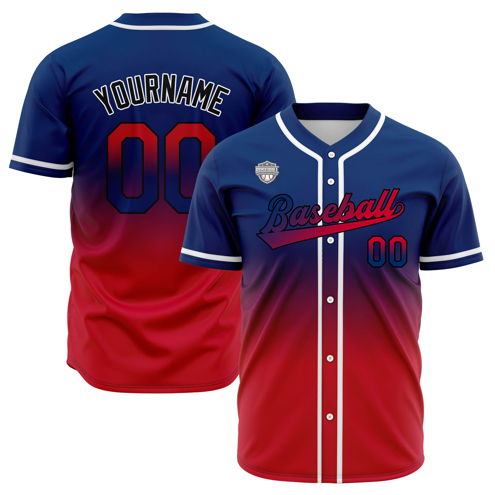 Custom Navy&Red Gradient Baseball Jerseys Personalized Name Number Logo